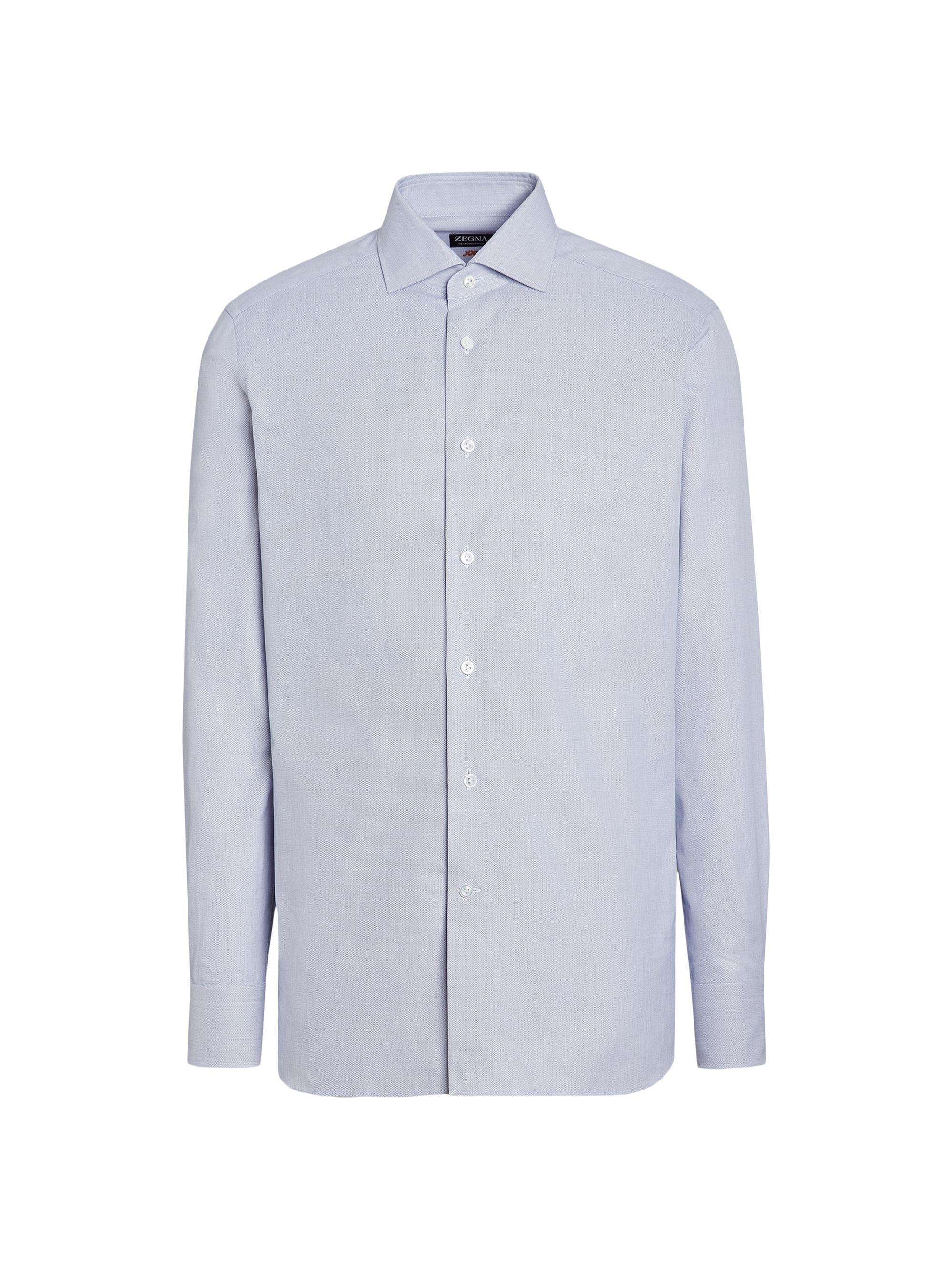 ZEGNA Men's Micro Structured Centoventimila Cotton Shirt - White Navy Blue