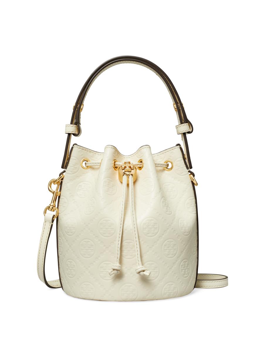 ハンドバッグ [Tory Burch] T Monogram Leather Mini Bucket Bag - ICE BLUE T Monogram Leather Mini Bucket Bag, Ice Blue | Tory Burch KSA