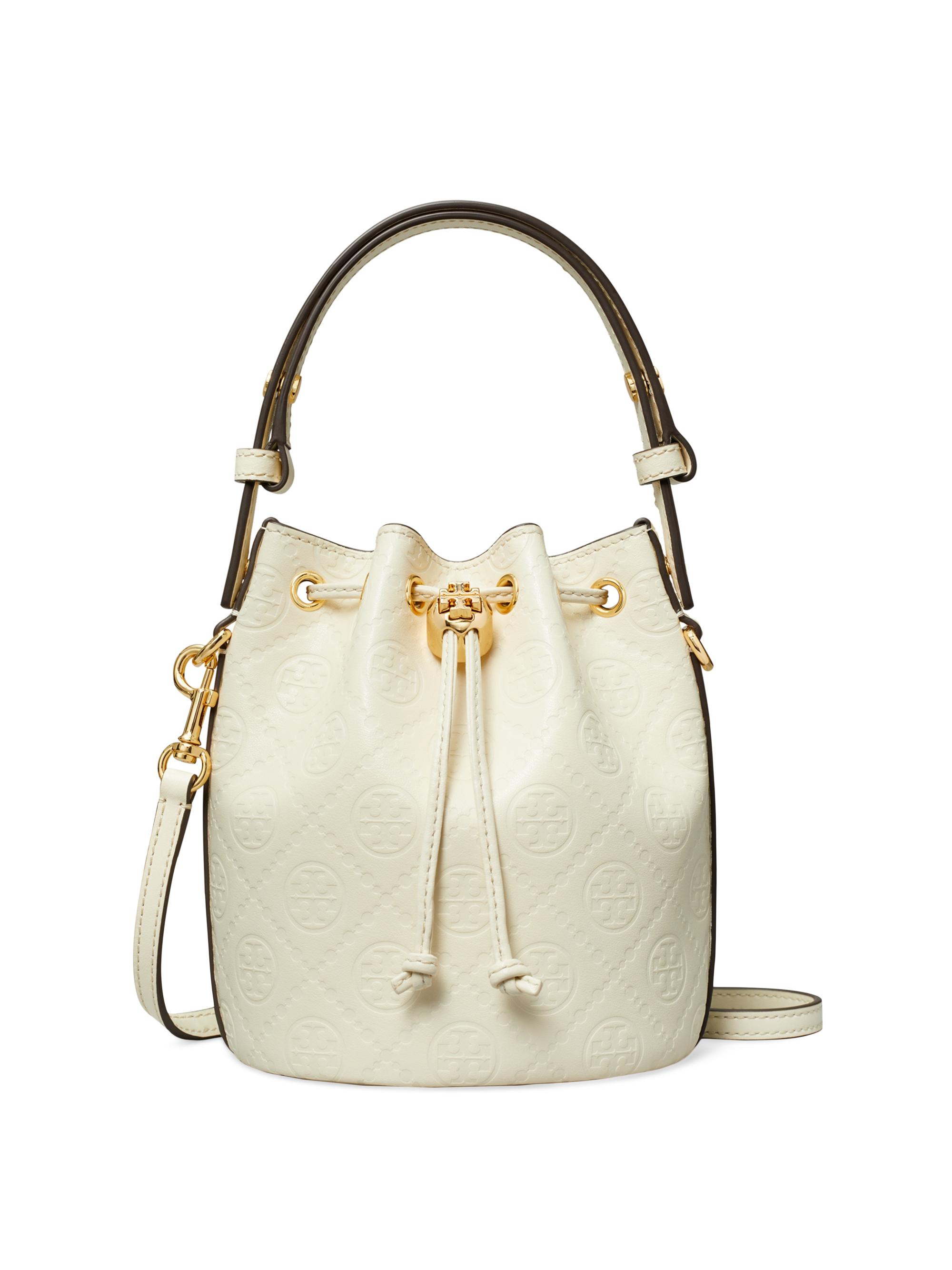 Tory Burch Women's Mini T Monogram Leather Bucket Bag - Light Cream