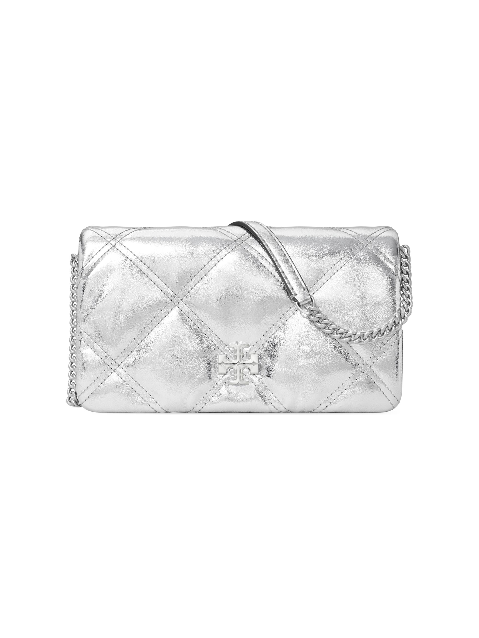 Tory Burch Women's Kira Diamond Metallic Leather Chain Wallet - Silver