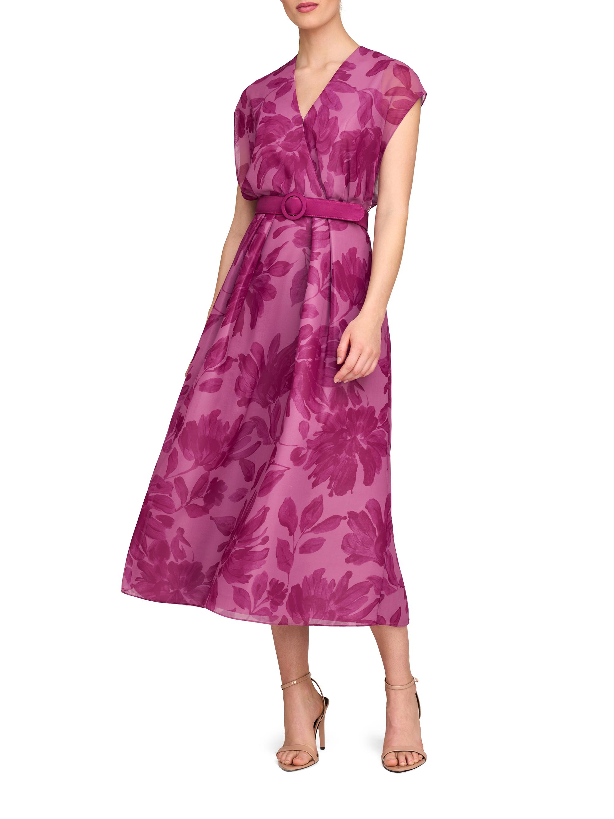 Kay Unger Brigid Floral Chiffon Belted Midi-Dress