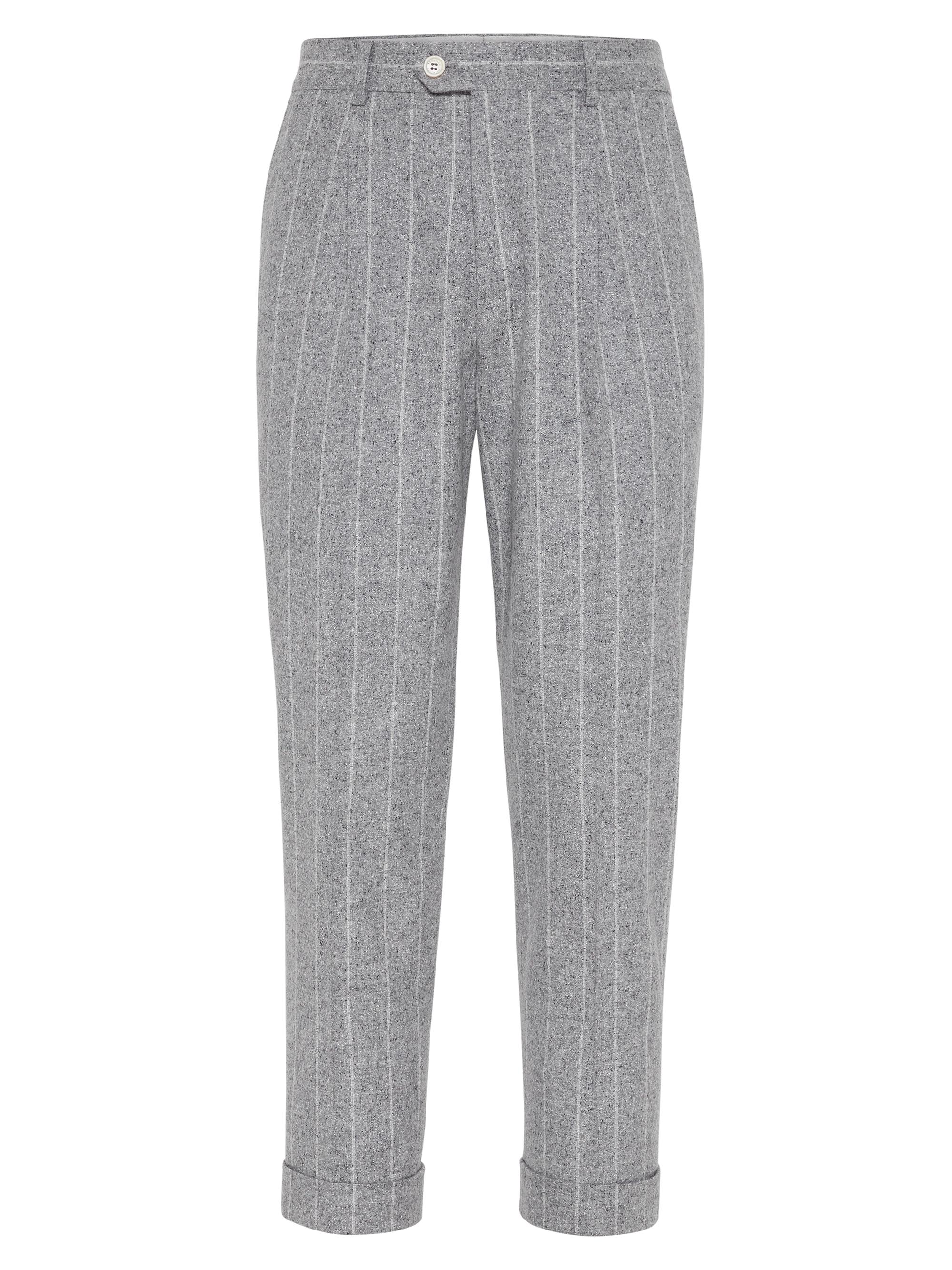 Brunello Cucinelli Men's Flannel Leisure Fit Trousers with Pleats - Light Grey