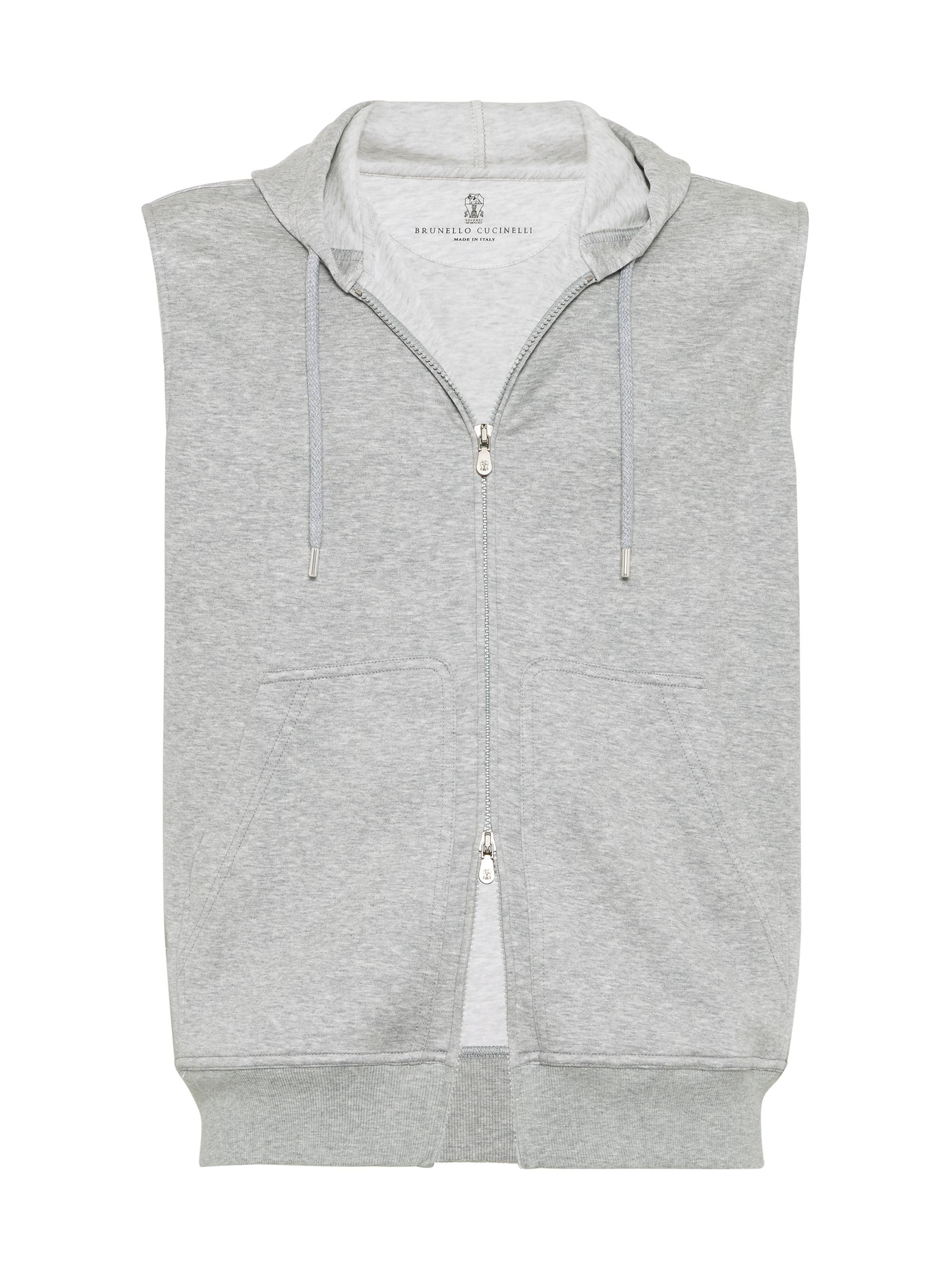 Brunello Cucinelli Men's Sleeveless Sweatshirt with Zipper and Hood - Medium Grey