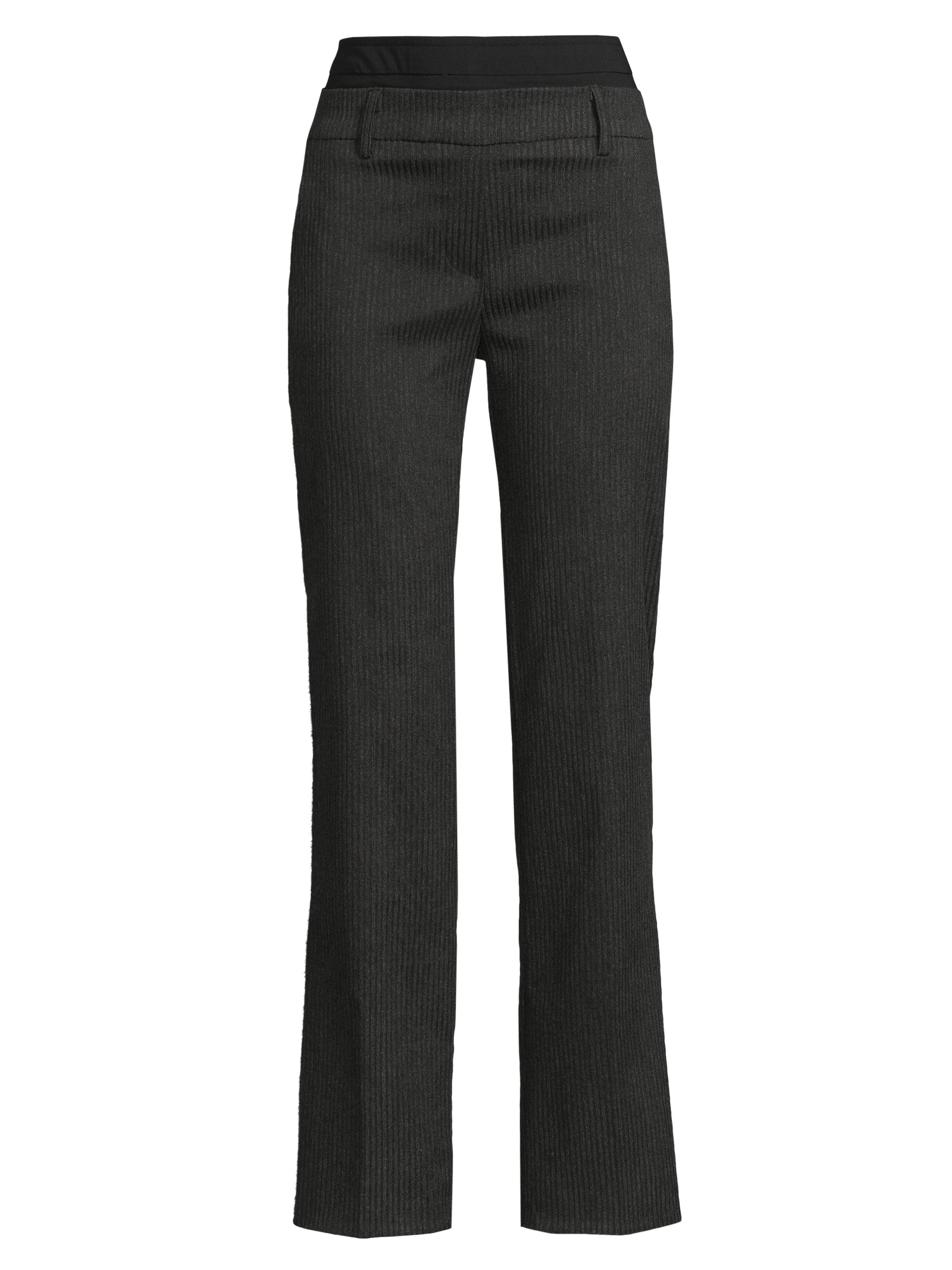 Avenue Montaigne Women's Double-Waist Ribbed Flare Pants - Charcoal