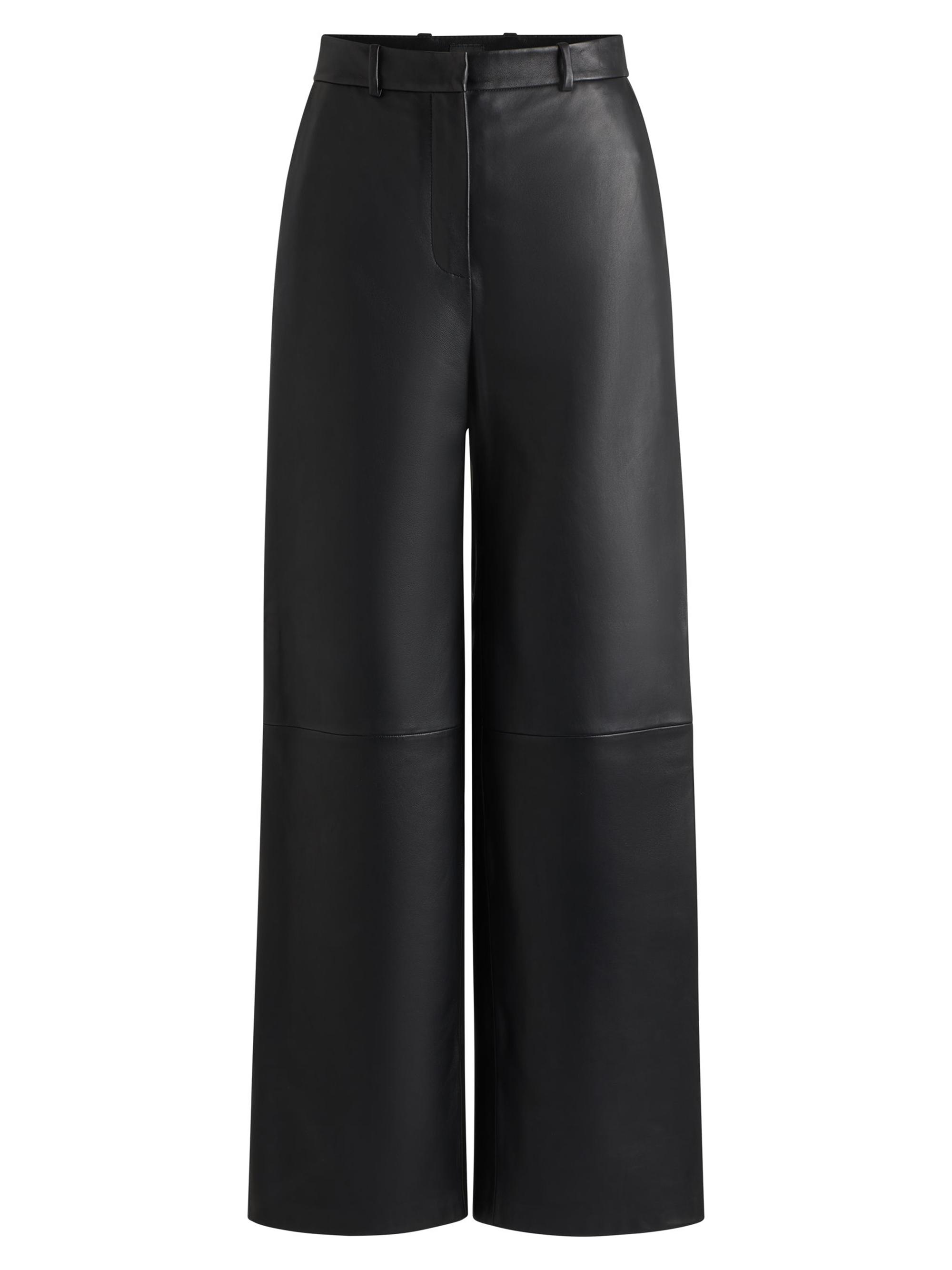 BOSS Women's Leather Trousers with Paneled Leg Detail - Black