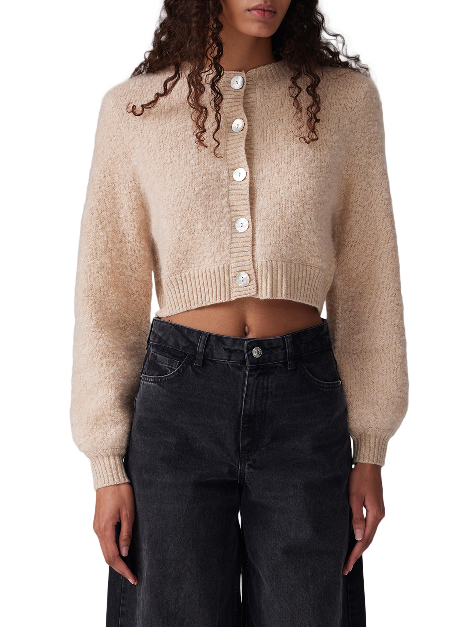 COLORUSH Women's Jackson Mohair Bouclé Crop Cardigan - Butter