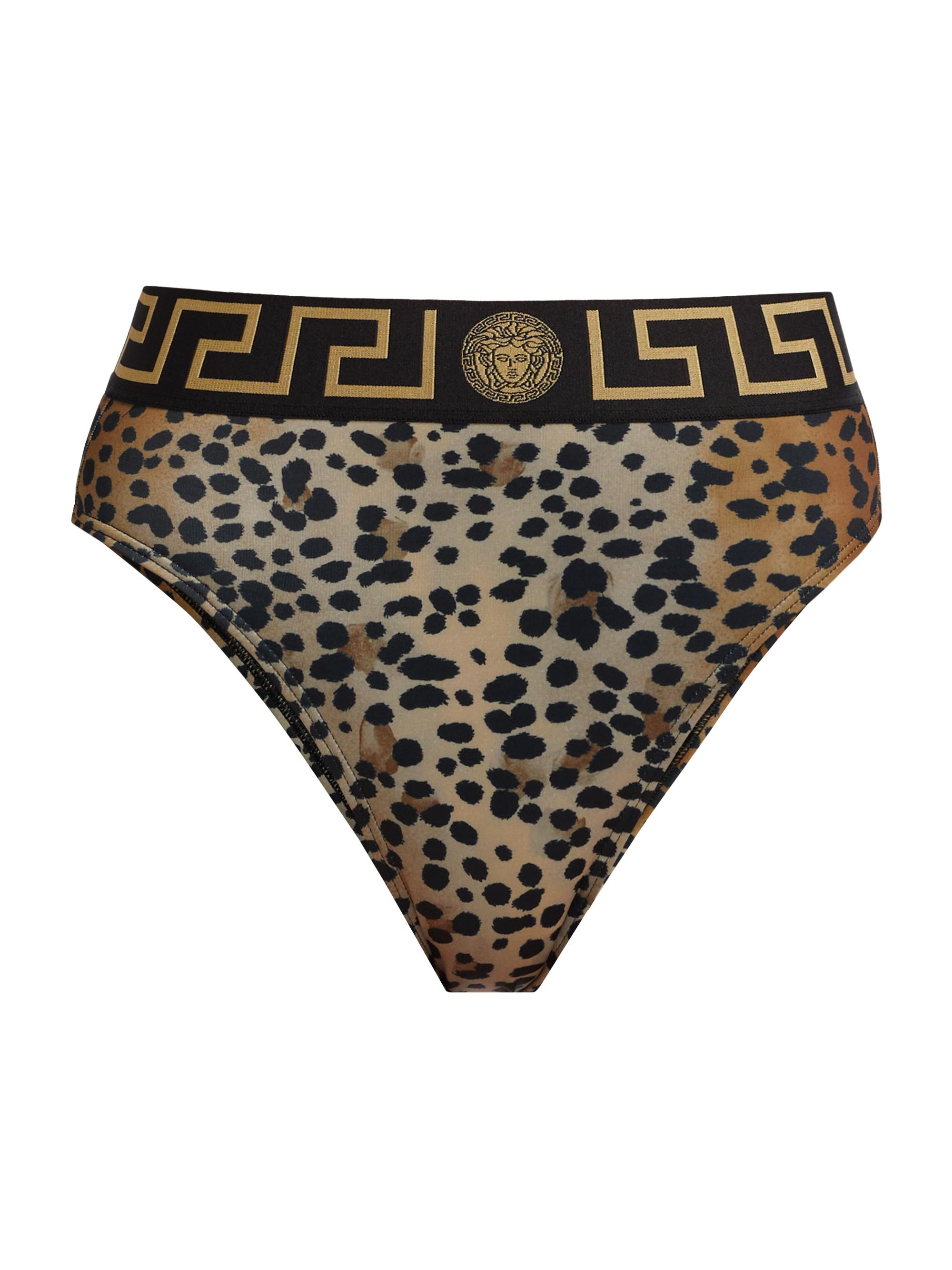Versace Women's Leopard Print Brazilian Bikini Bottom - Natural Black Black Gold