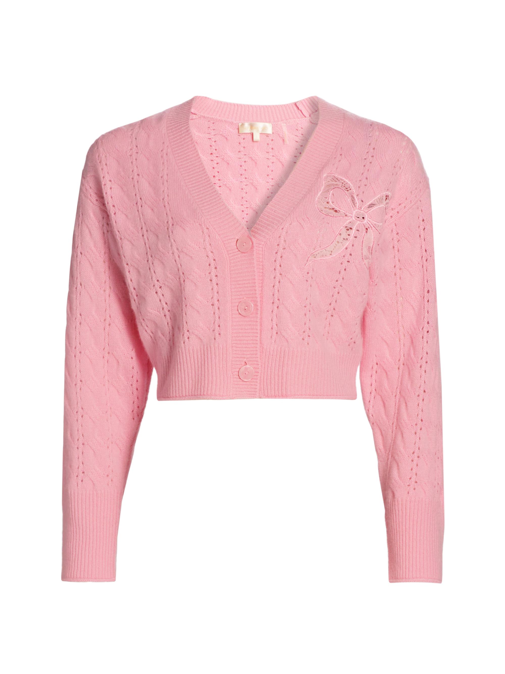 LoveShackFancy Women's Cashwool Cables Leota Wool-Blend Knit Cardigan - Sweet Peony