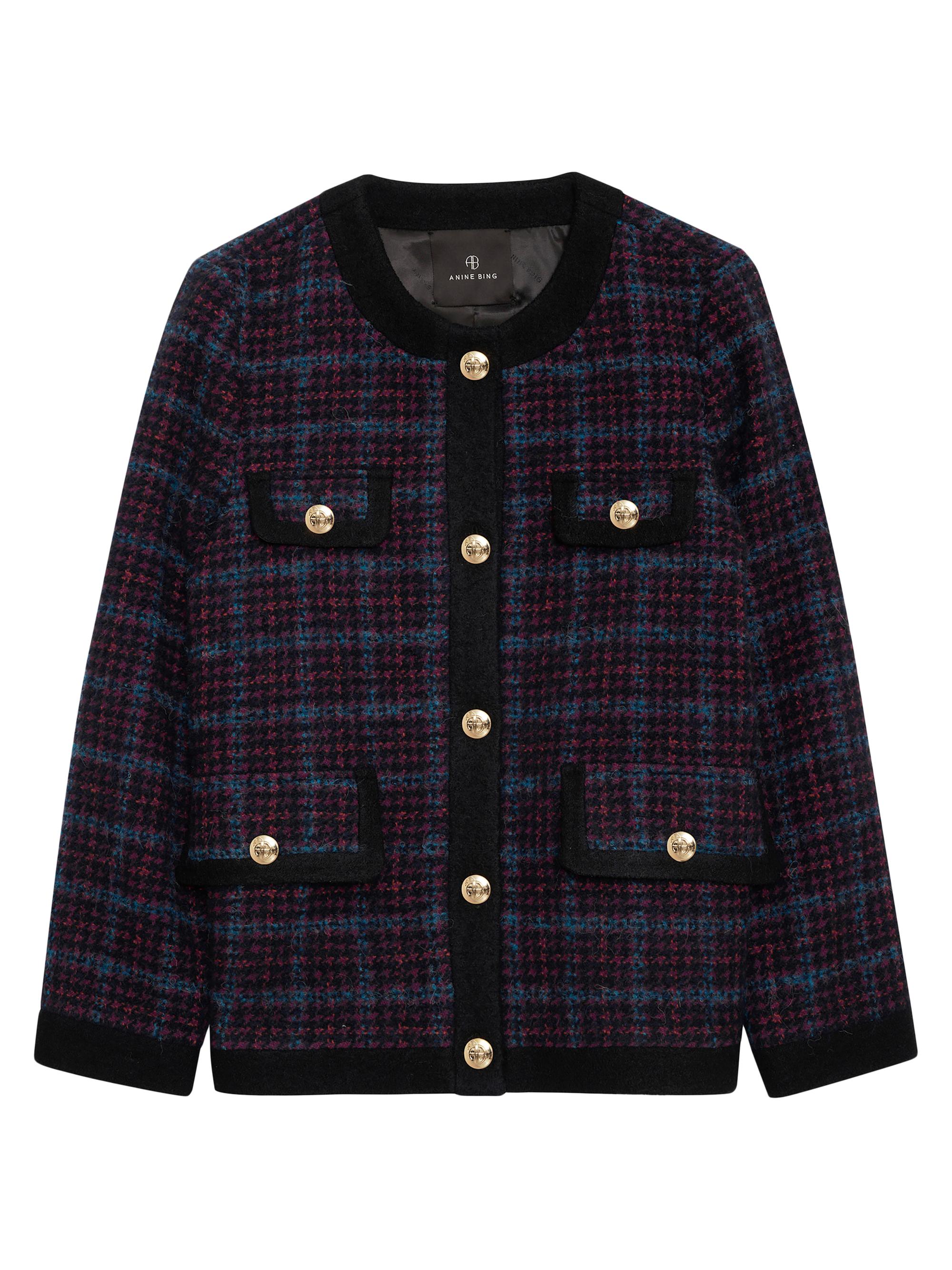 Anine Bing Women's Lydia Tweed Jacket - Blue And Red Tweed