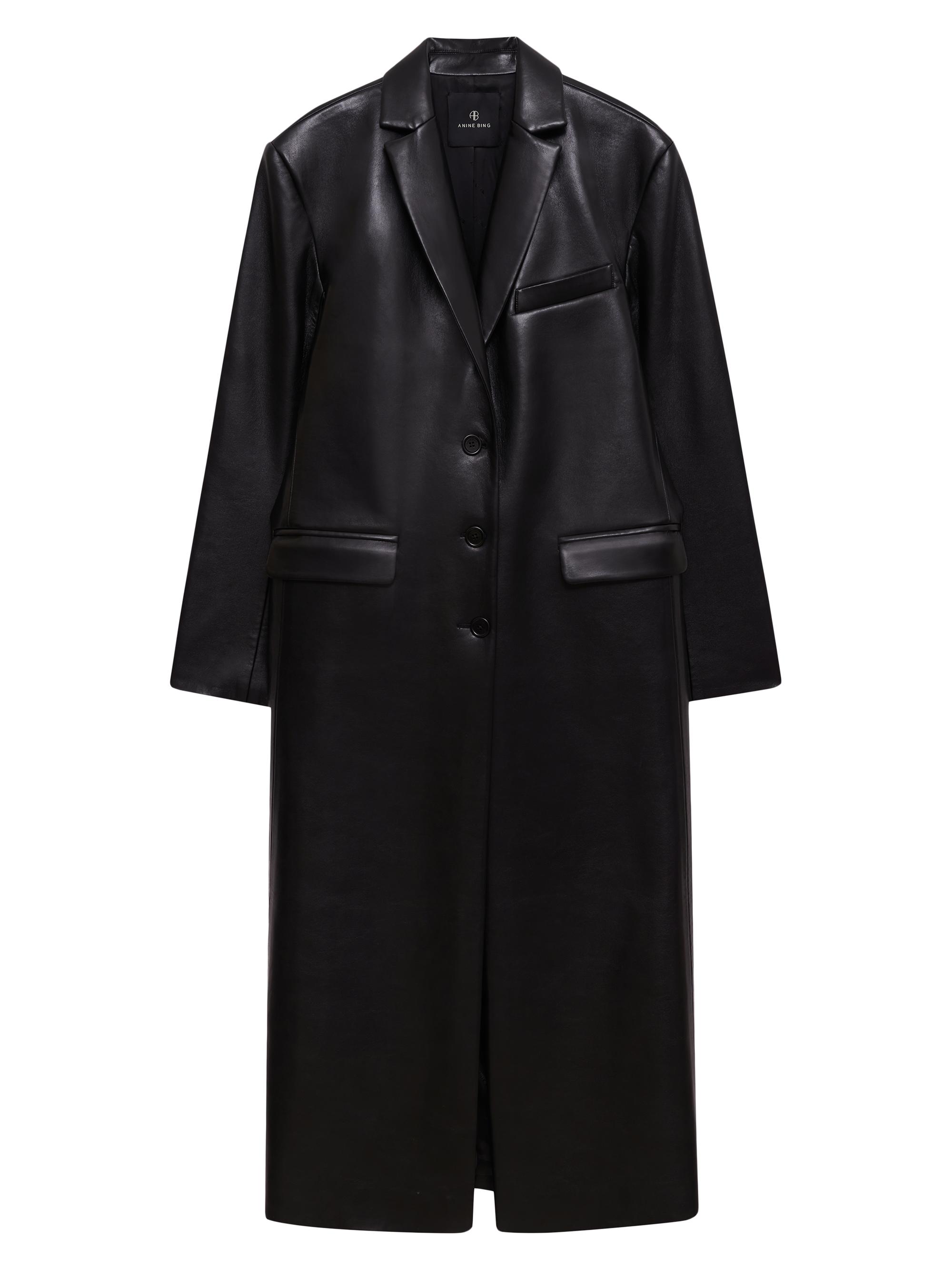 Anine Bing Women's Quinn Leather-Blend Tailored Coat - Black Recycled Leather