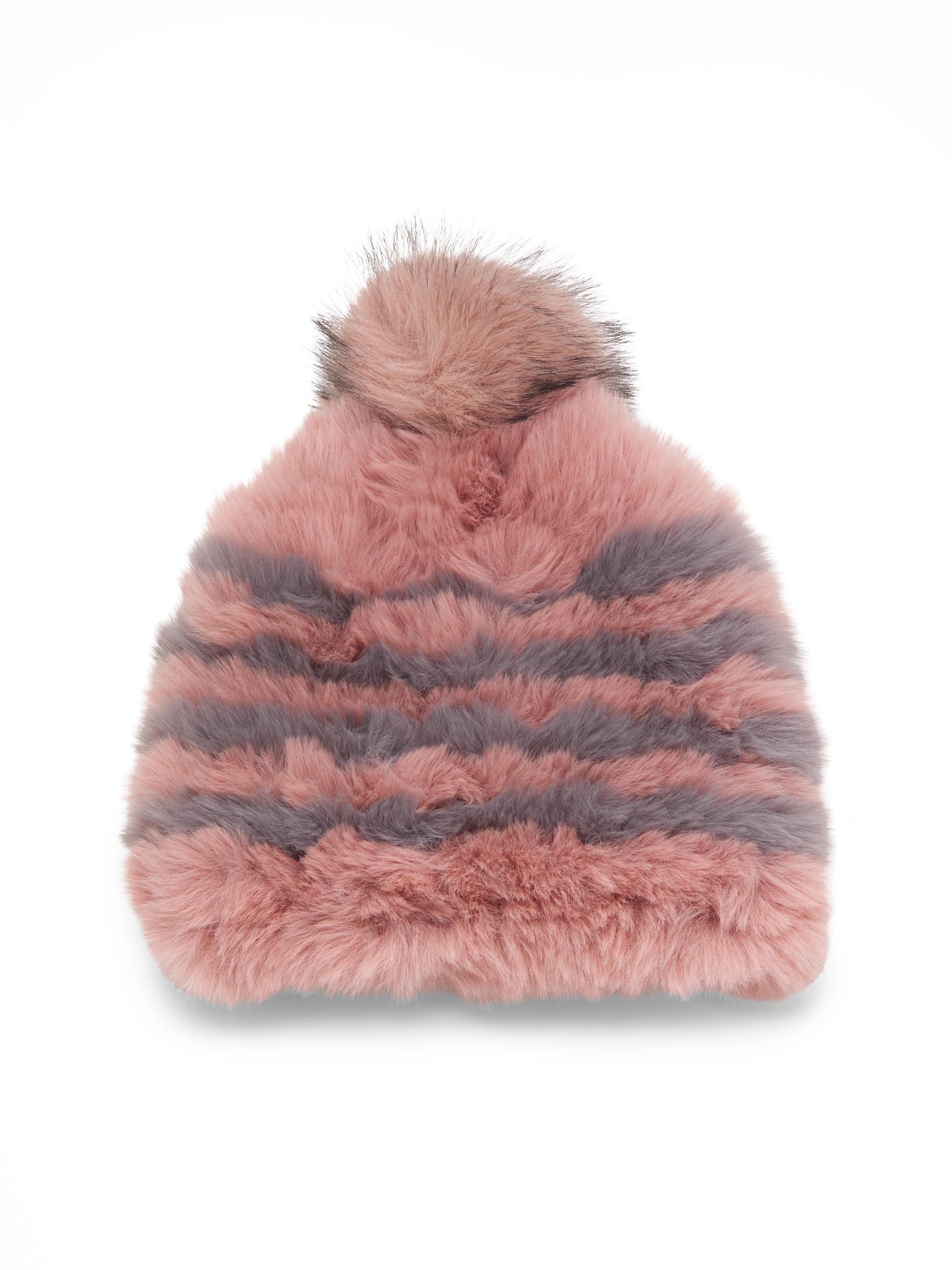 Jocelyn Women's Striped Faux Fur Beanie - Black White