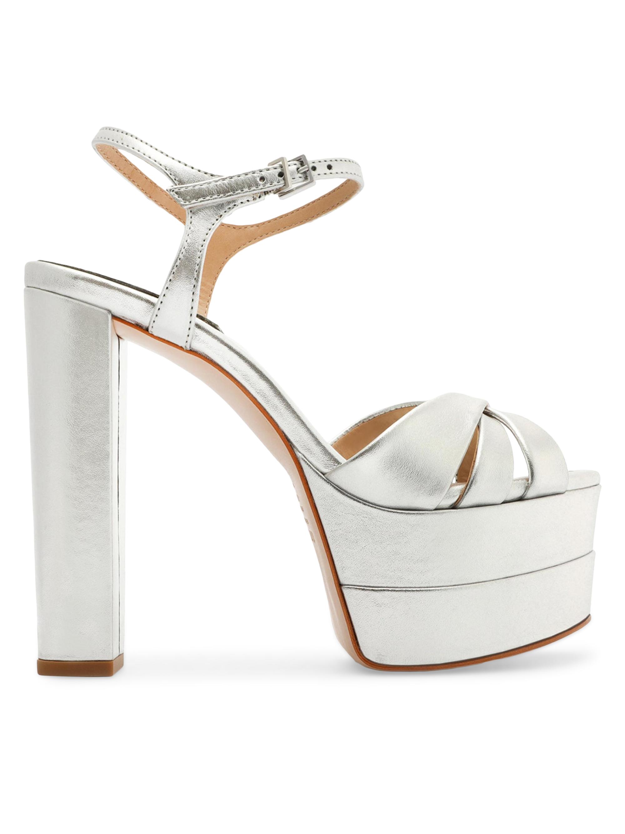 Schutz Women's Keefa 140MM Metallic Leather Platform Sandals - Prata