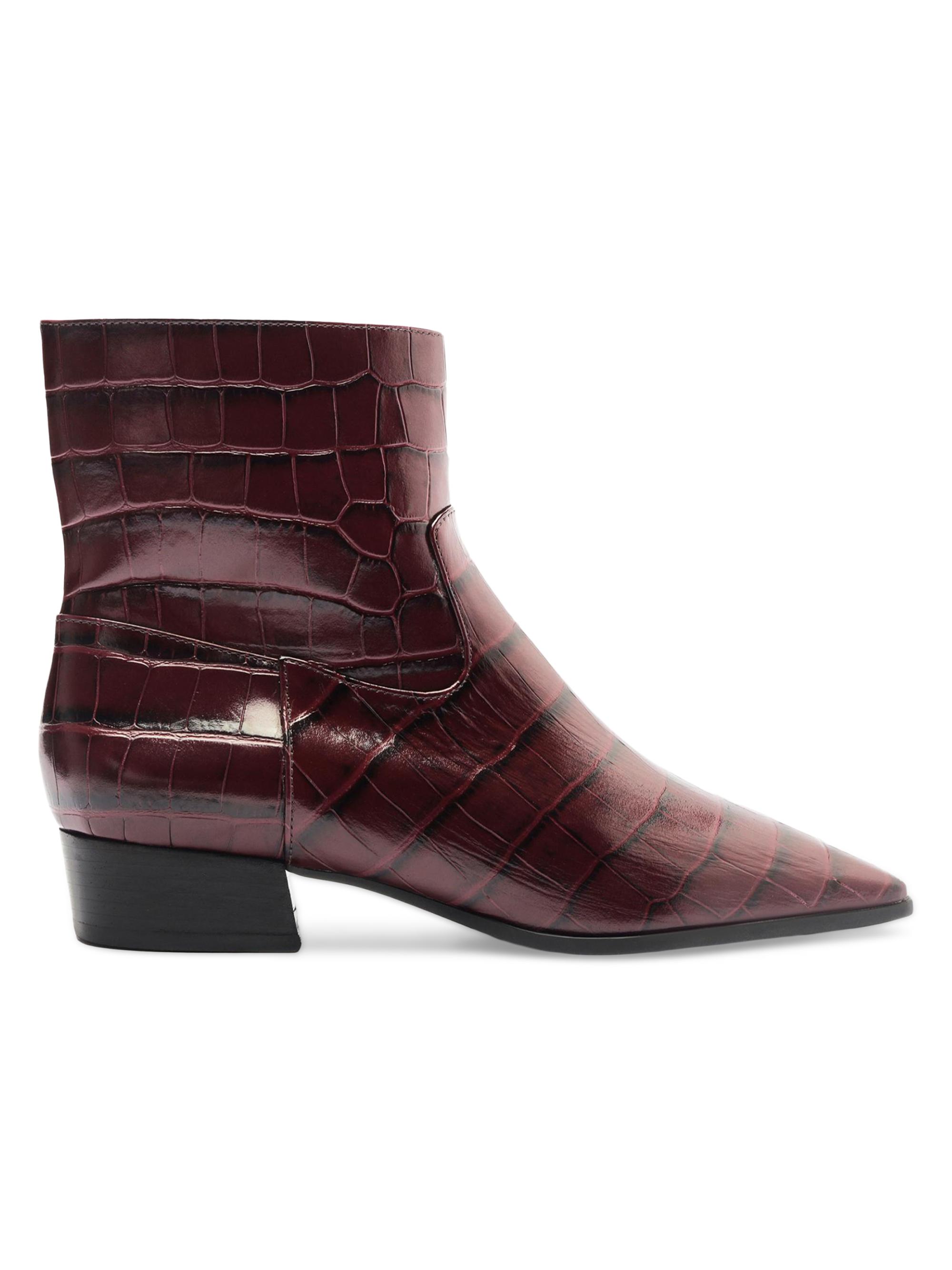 Schutz Women's Helena Crocodile-Embossed Leather Booties - Merlot Wine