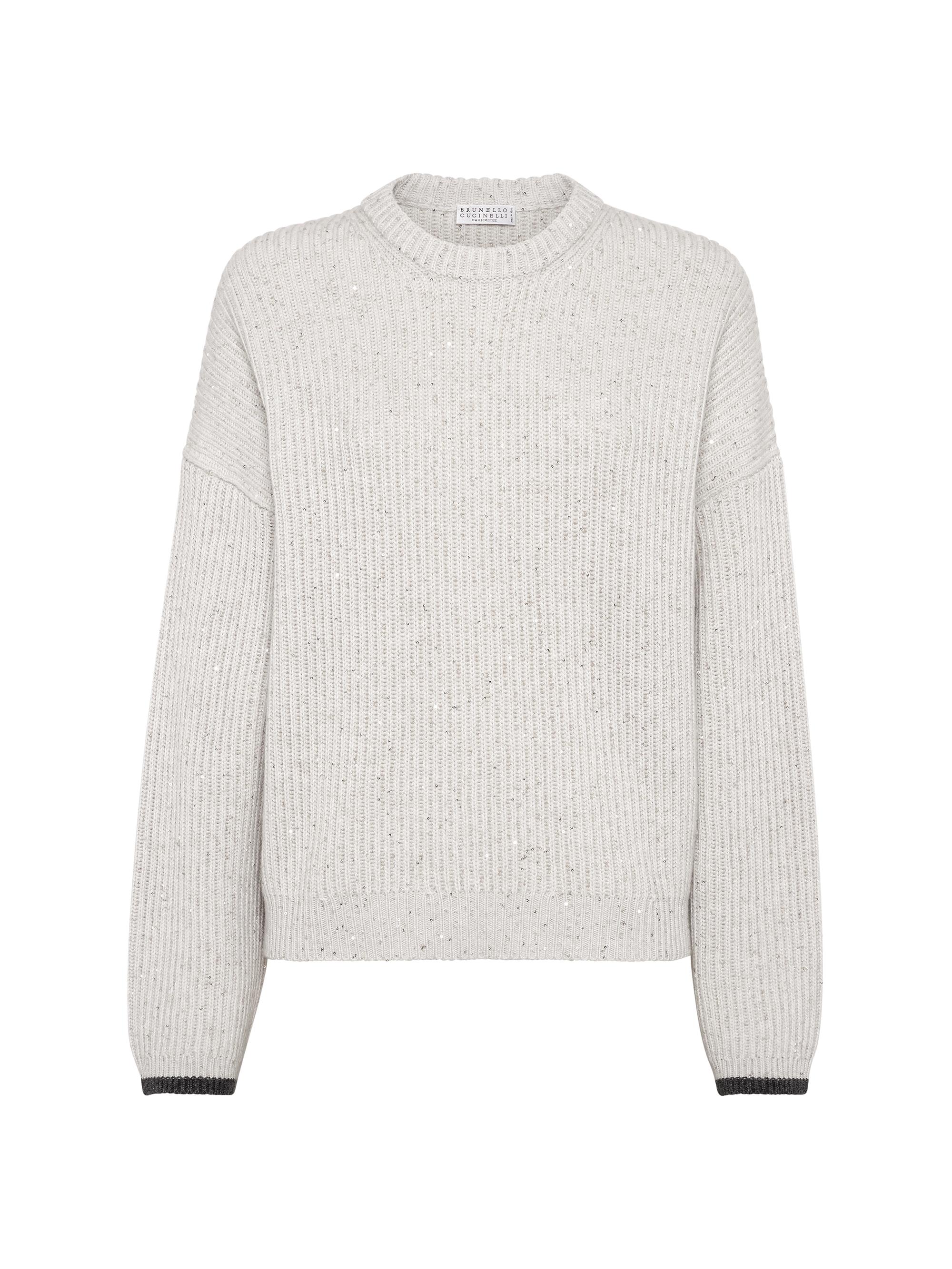 Brunello Cucinelli Women's Dazzling Cashmere and Silk English Rib Sweater - Pearl Grey