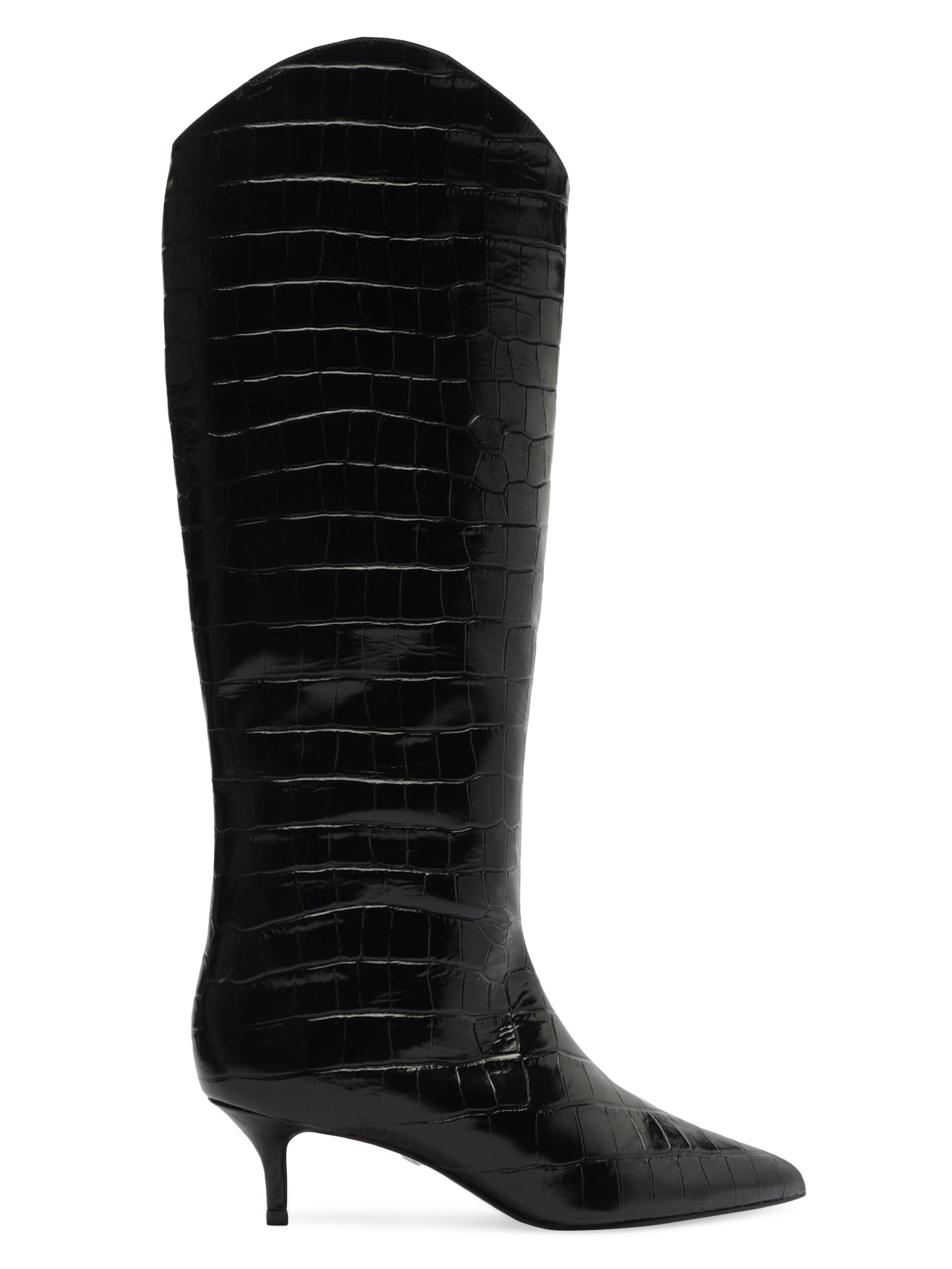 Schutz Maryana 50MM Crocodile-Embossed Wide-Calf Boots | Saks