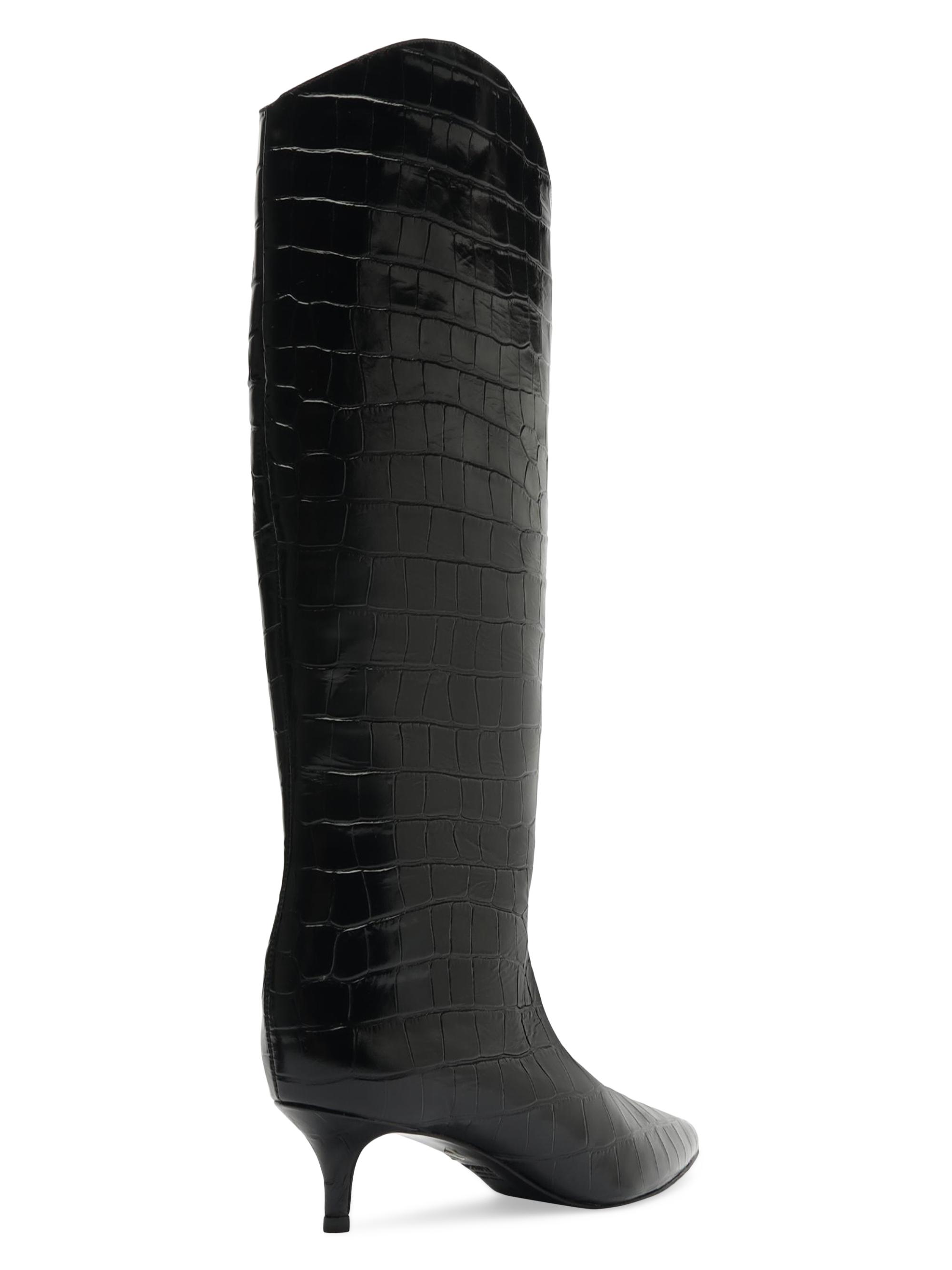 Schutz Maryana 50MM Crocodile-Embossed Wide-Calf Boots | Saks