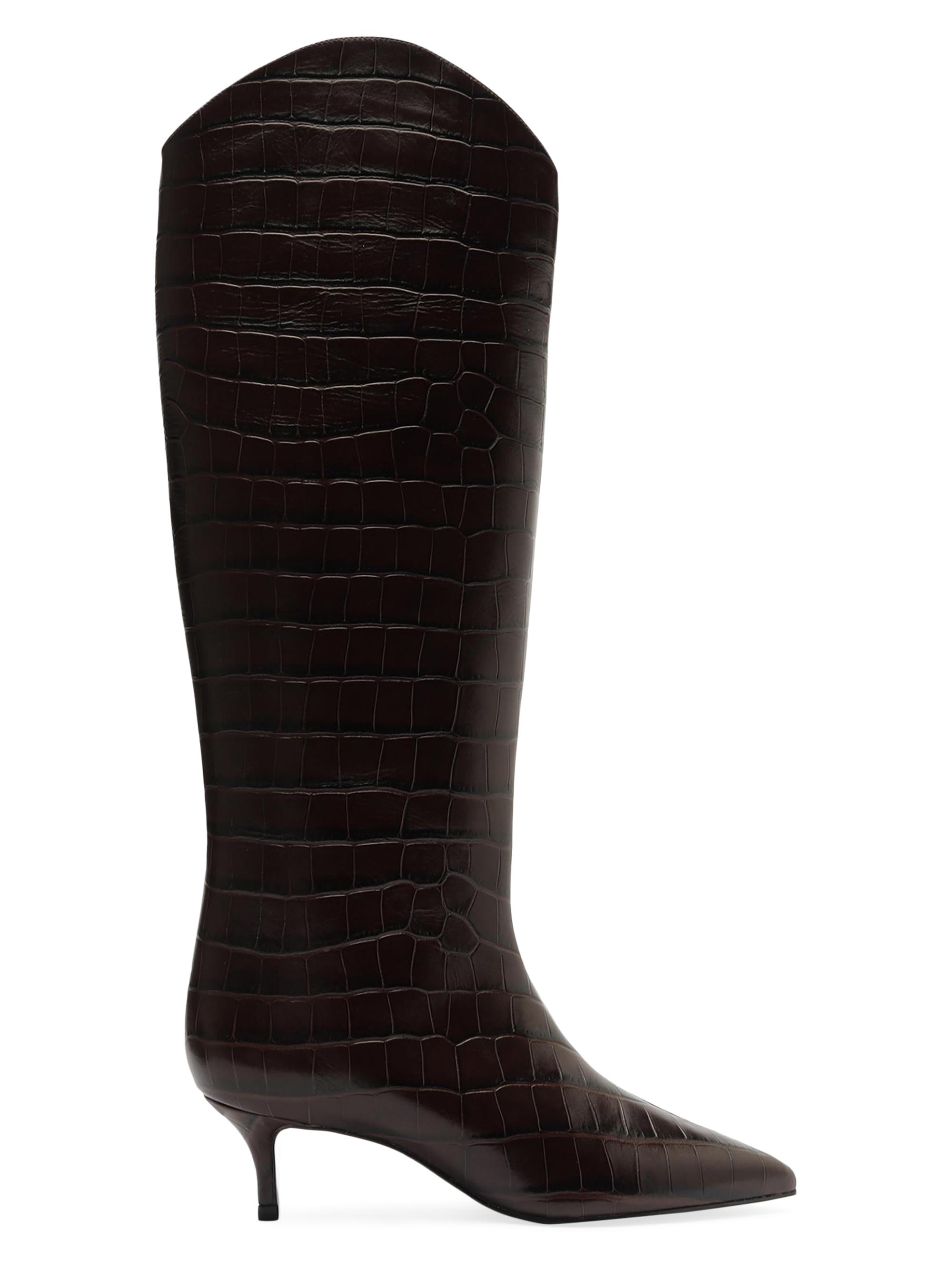 Schutz Women's Maryana 50MM Crocodile-Embossed Wide-Calf Boots - Egg Shell