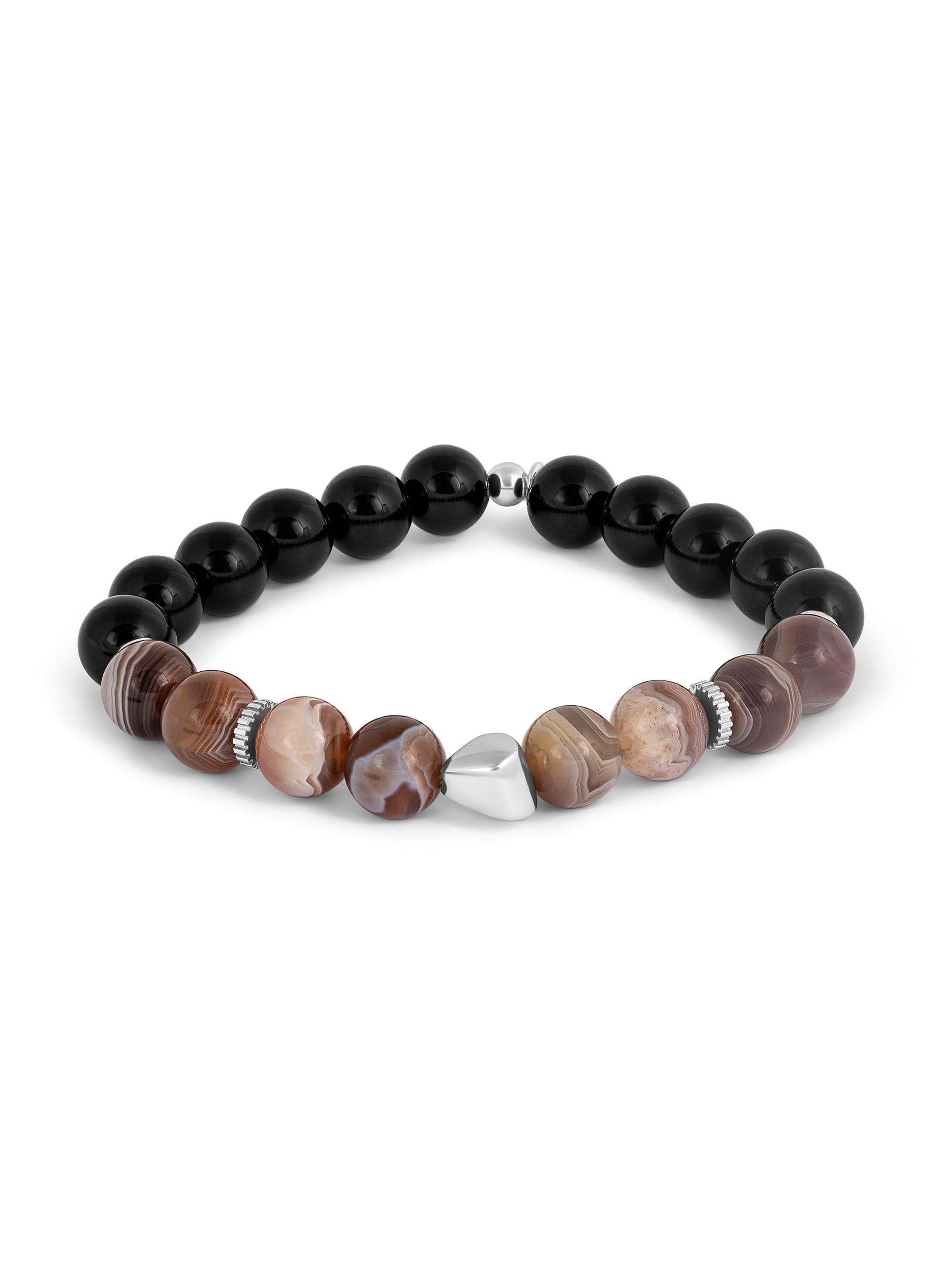 Tateossian Men's Maxi Nugget Botswana, Black Agate & Sterling Silver Beaded Bracelet - Black
