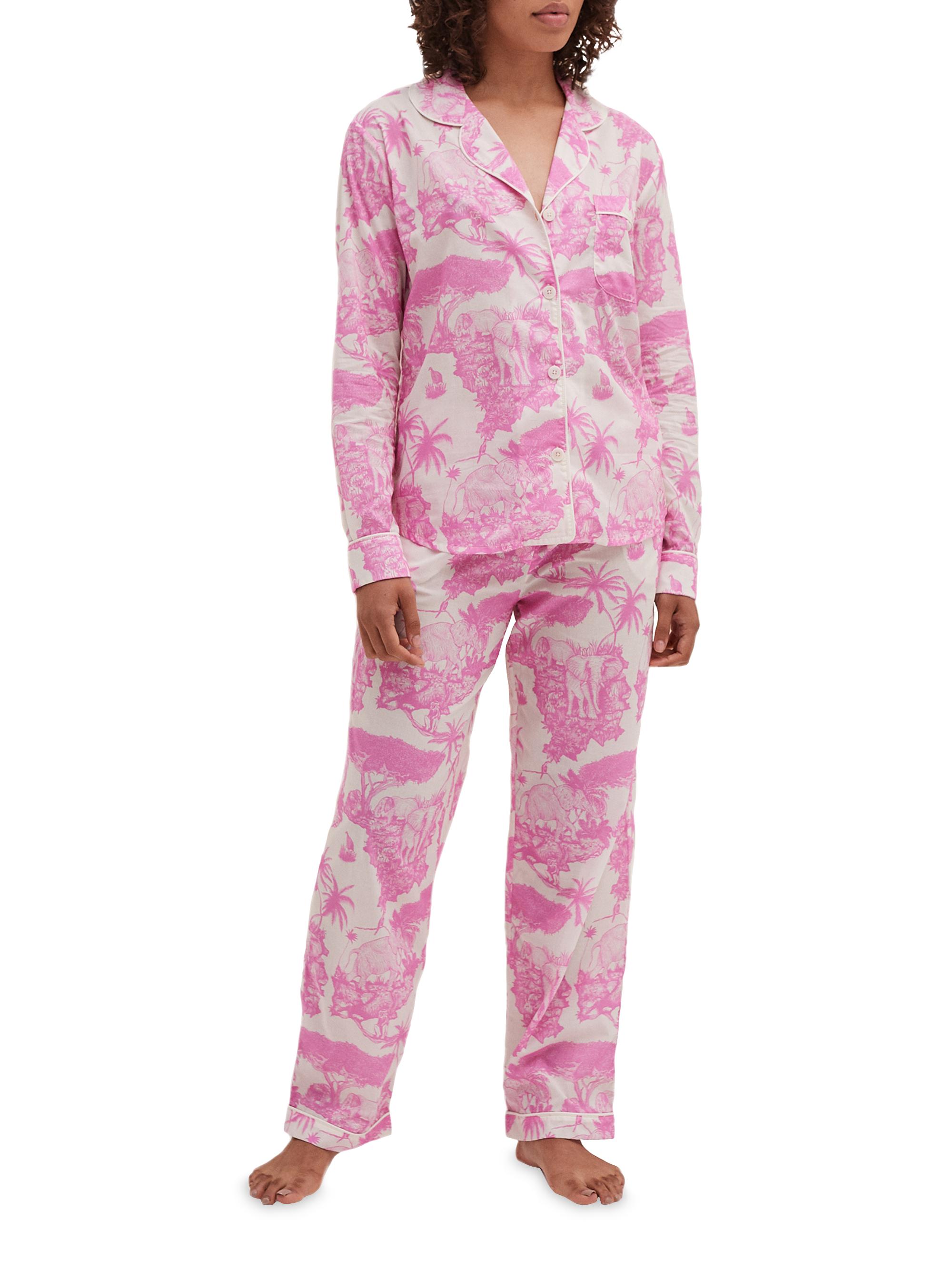 Desmond & Dempsey Women's Loxodonta Toile Long Pajama Set - Loxodonta Pink