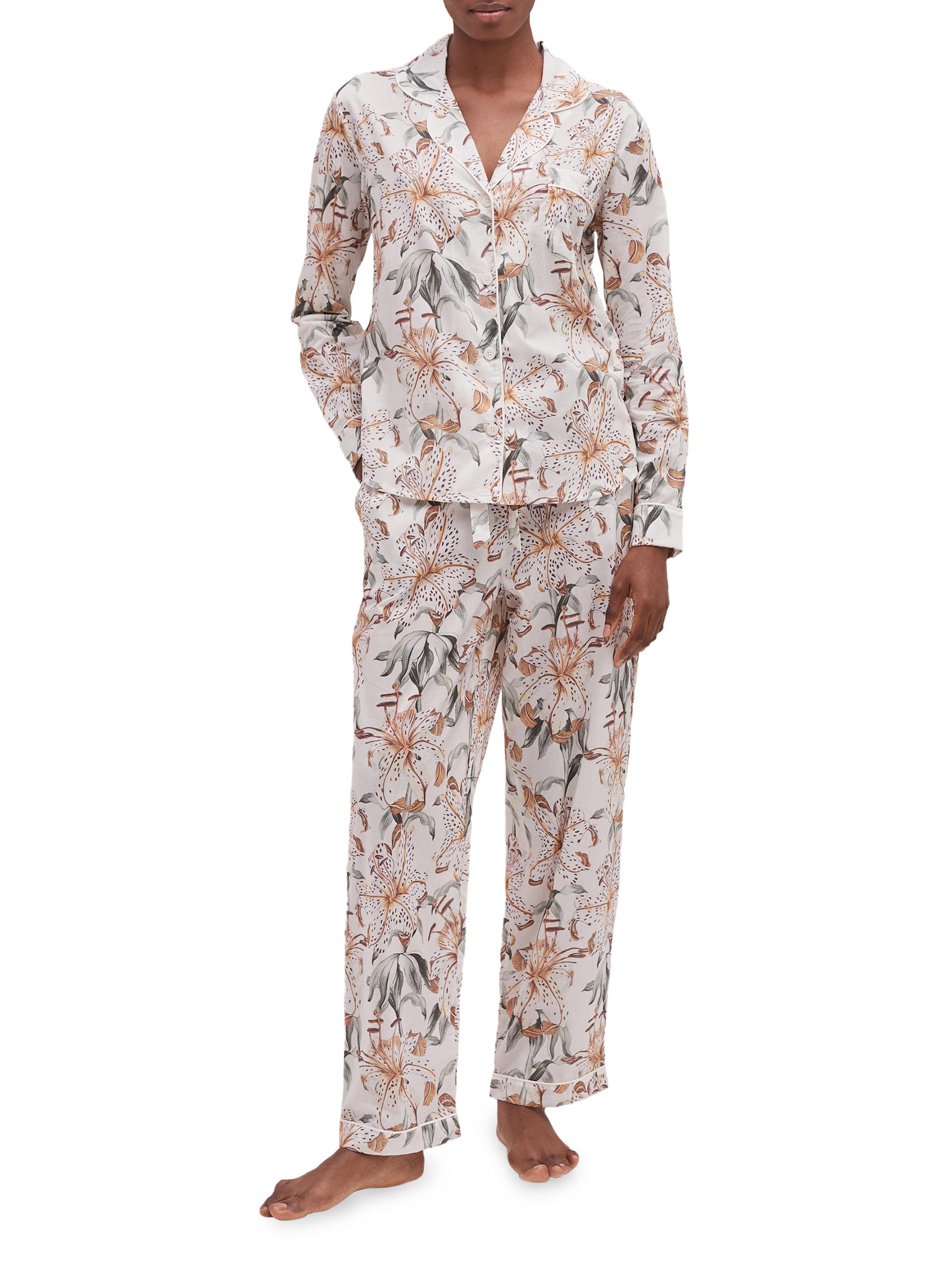 Desmond & Dempsey Women's Lilium Cream Cotton Pajamas - Lilium Cream