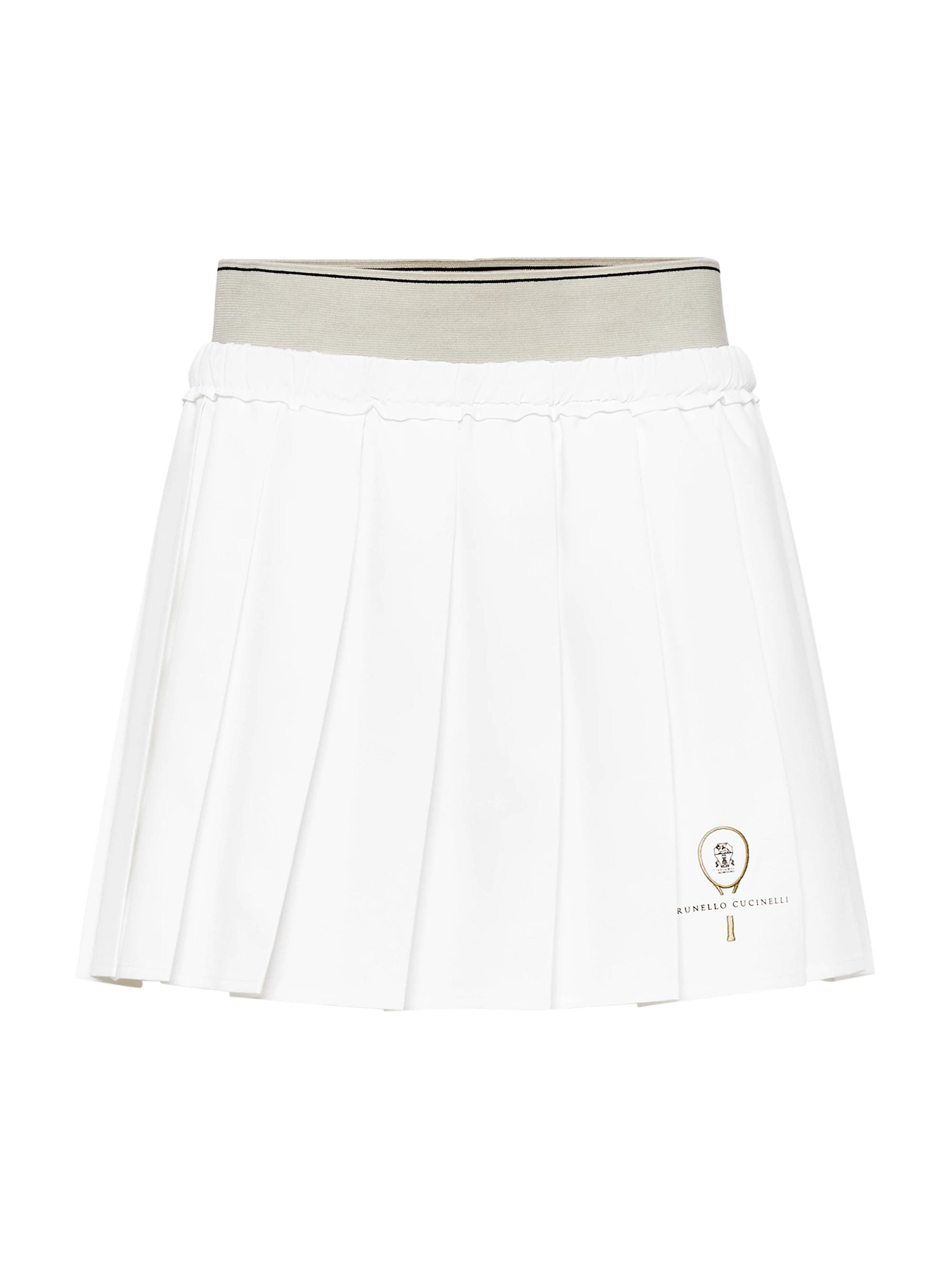 Brunello Cucinelli Women's Pleated Techno Poplin Mini Skirt with Tennis Logo - White