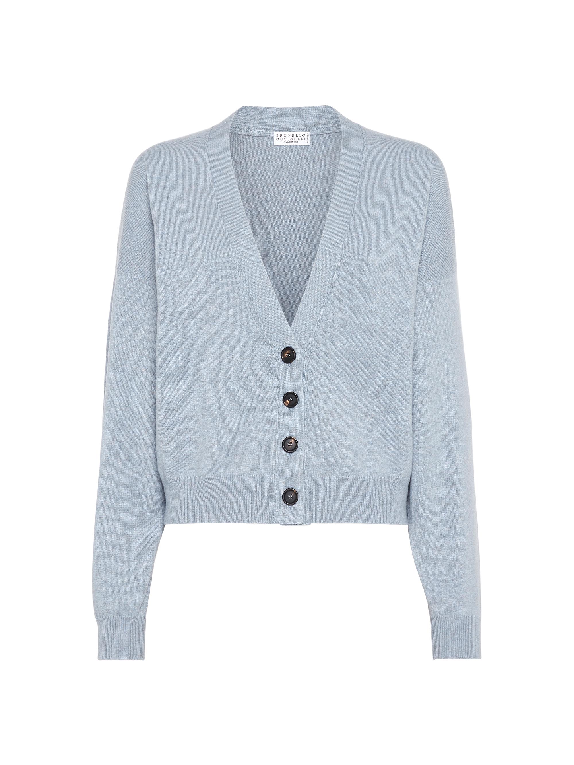 Brunello Cucinelli Women's Cashmere Cardigan with Monili - Light Denim