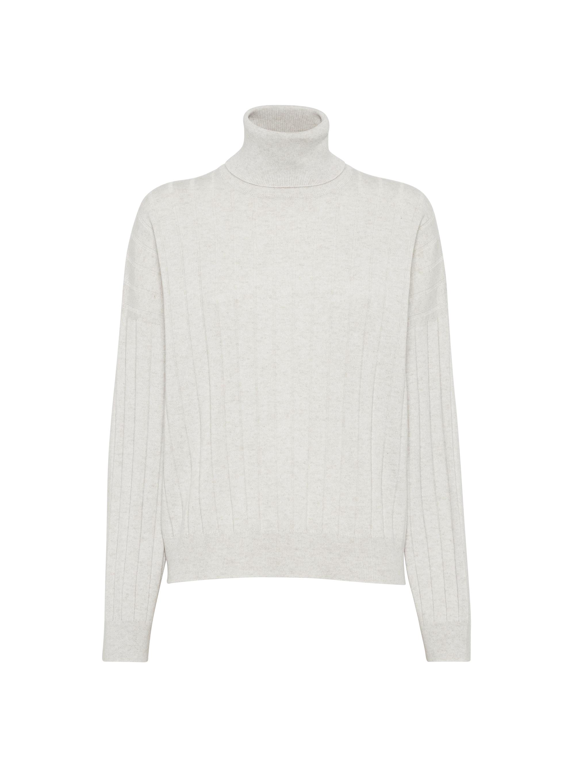 Brunello Cucinelli Women's Cashmere Flat Rib Turtleneck Sweater - Pearl Grey