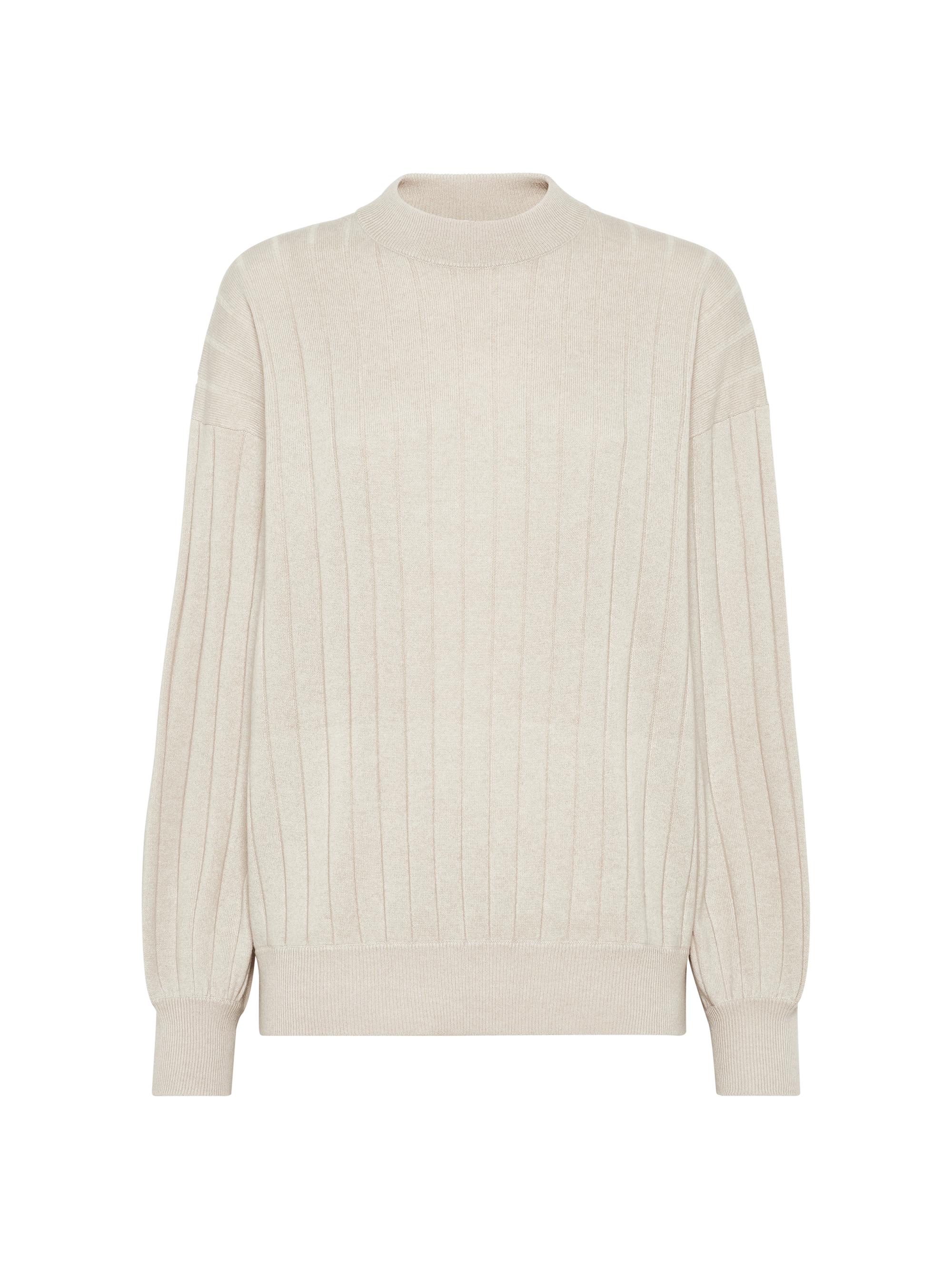 Brunello Cucinelli Women's Cashmere Flat Rib Sweater with Monili - Beige