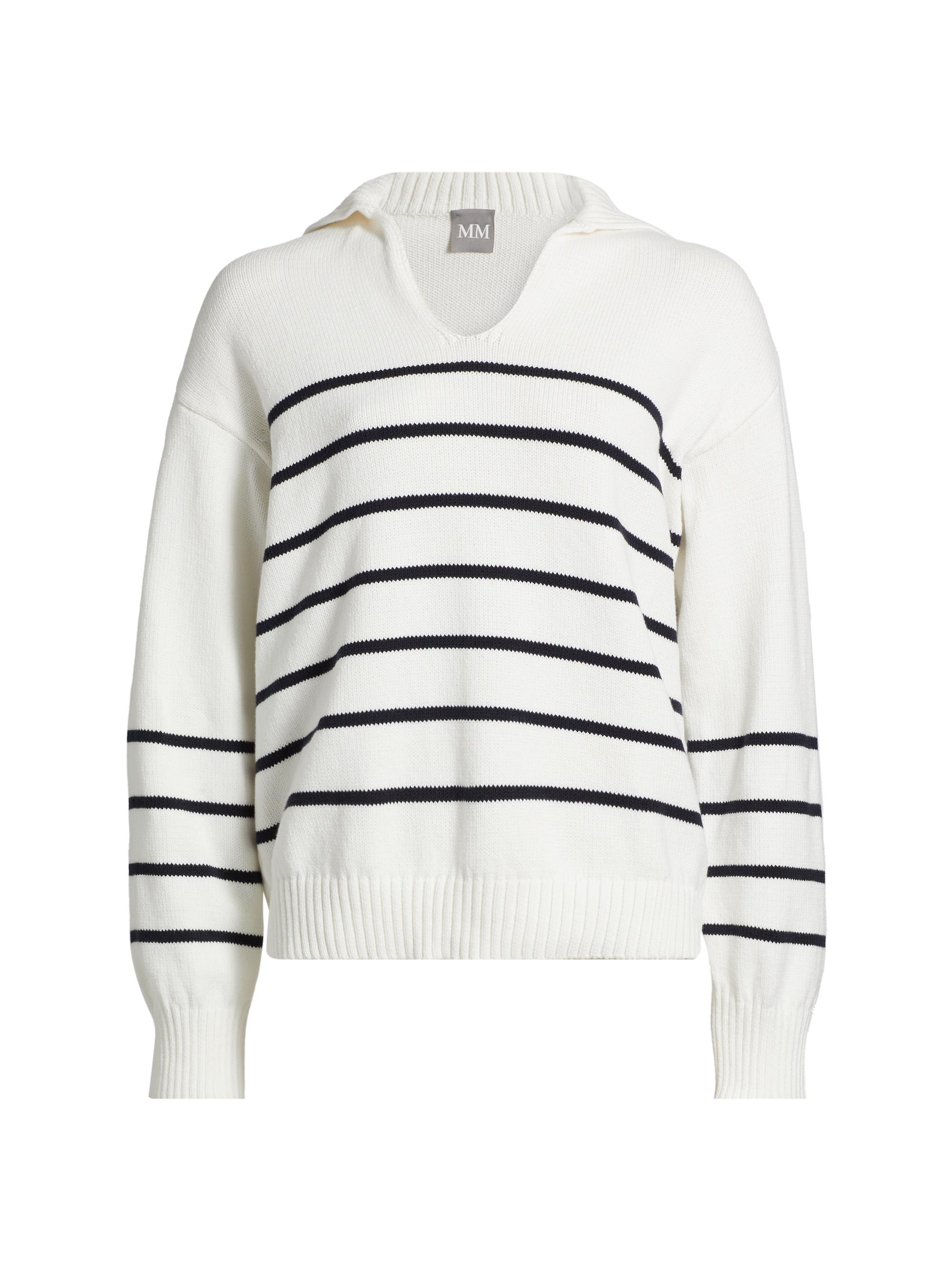 MM Max Mara Women's Billy Stripe Cotton-Blend Sweater - White