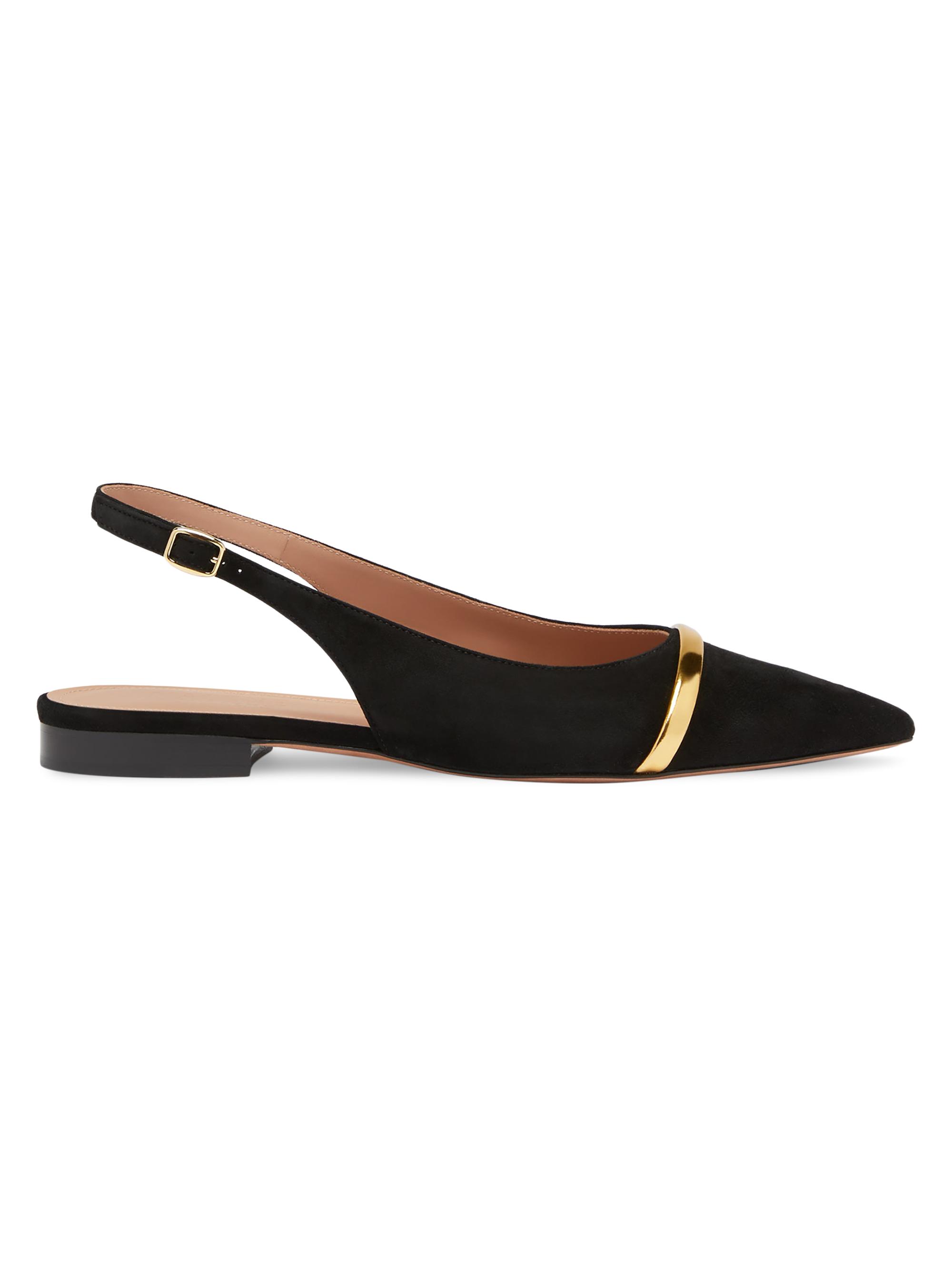 Malone Souliers Women's Jama Suede Slingback Flats - Black Gold