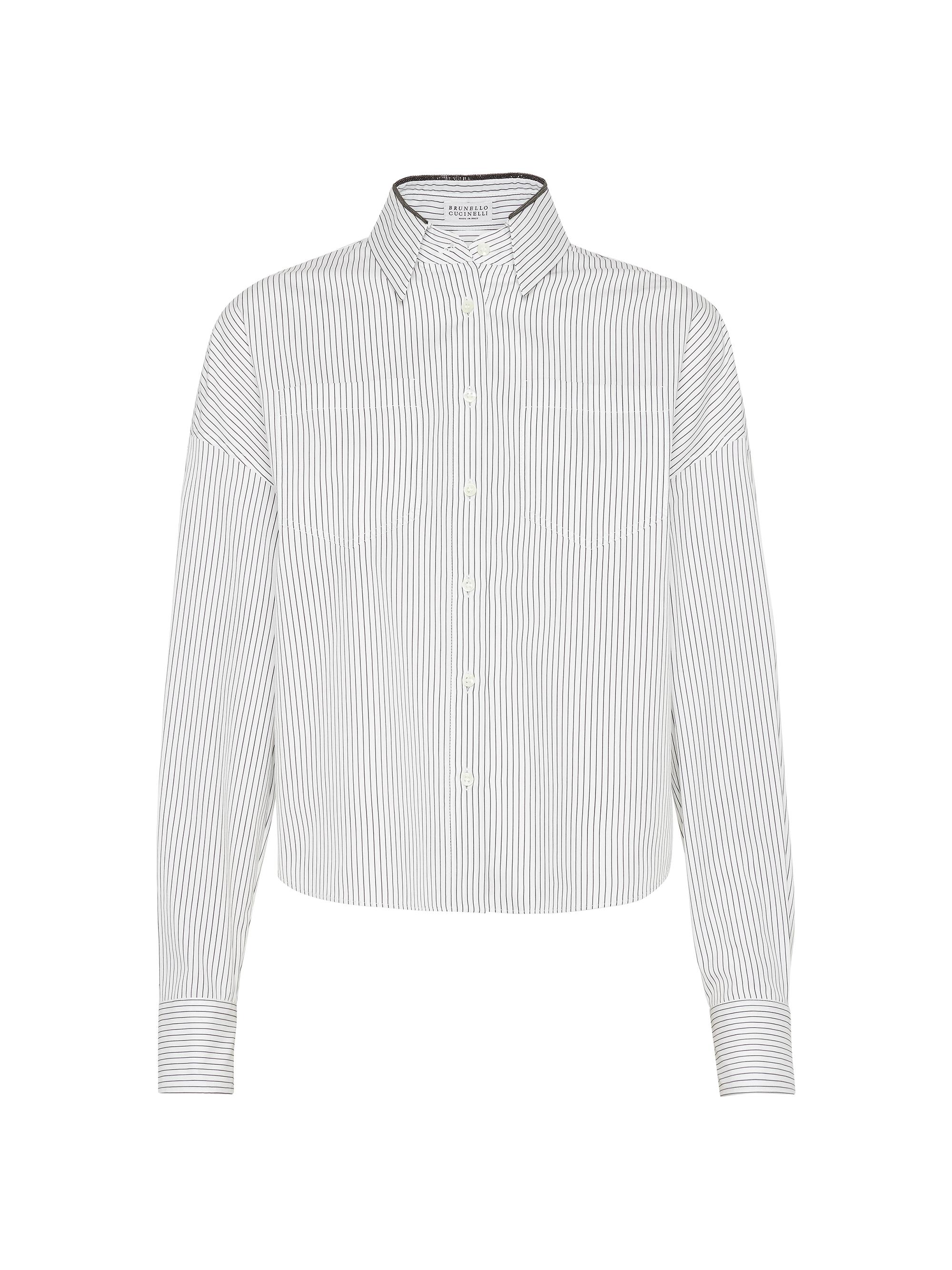 Brunello Cucinelli Women's Cotton and Silk Chalk Stripe Poplin Shirt - White Blue