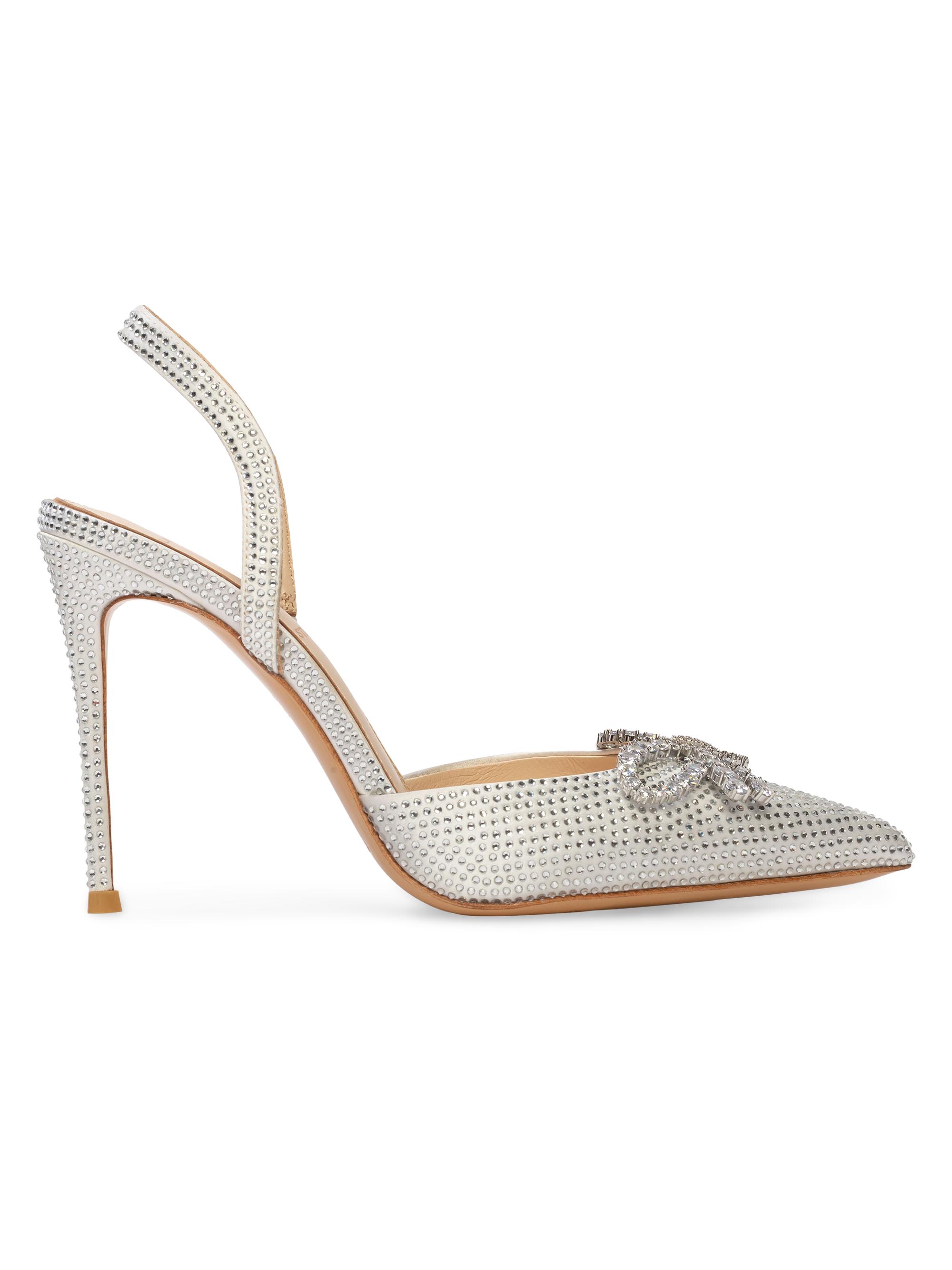 Black Suede Studio Women's Extra 100MM Embellished Satin Pumps - White Satin