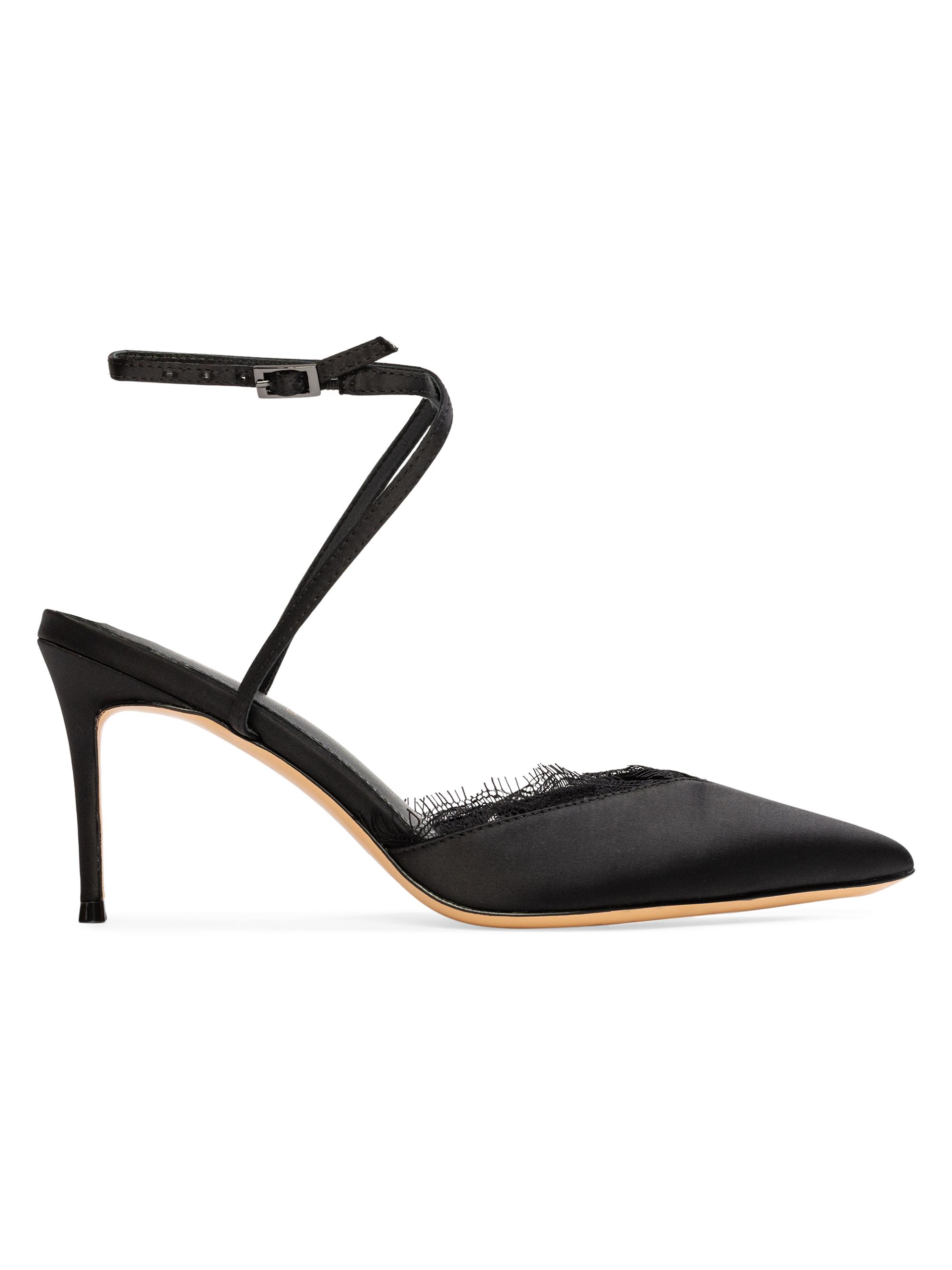 Black Suede Studio Women's Lace 80MM Satin Pumps - Black Satin
