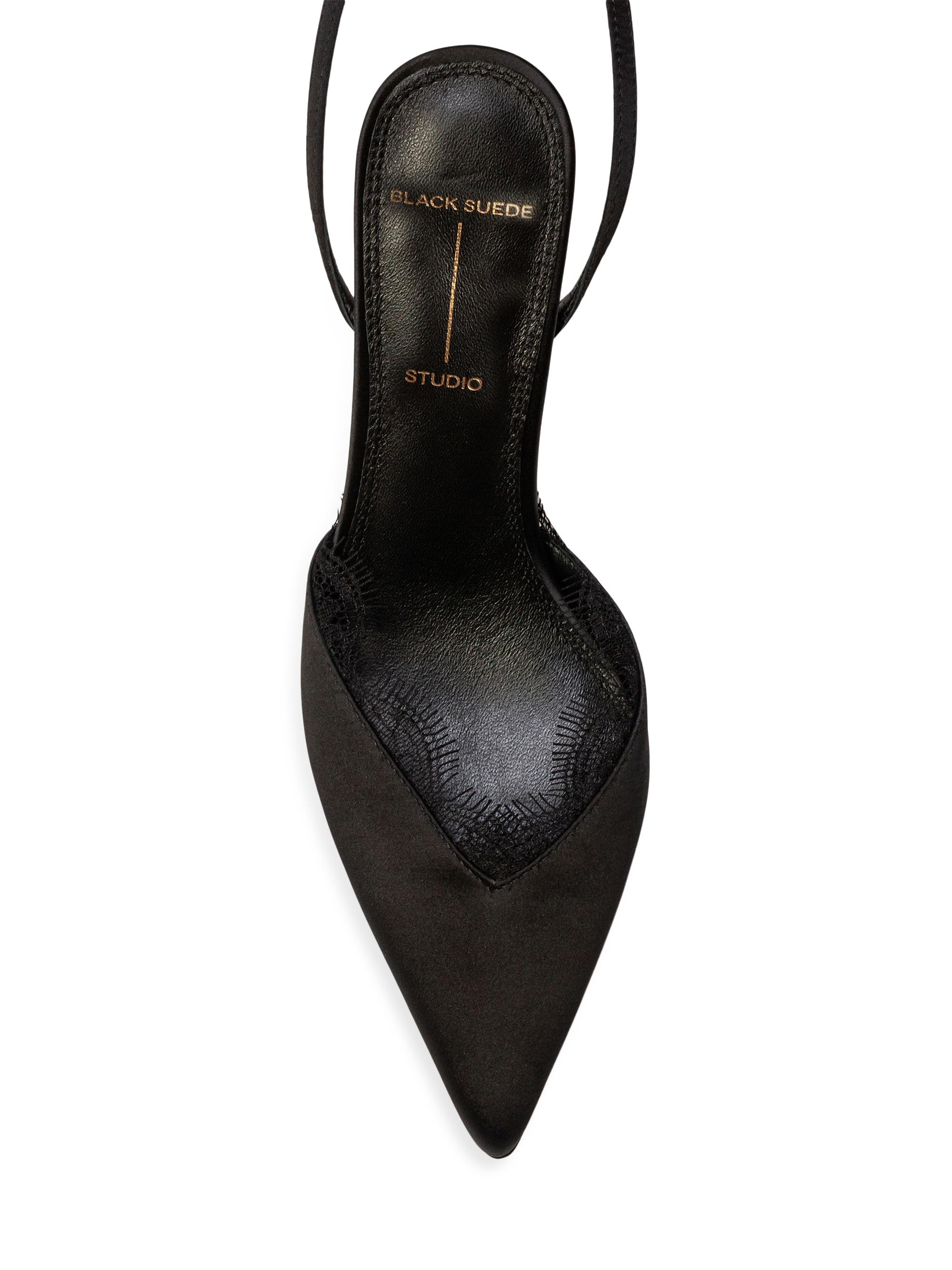 Black Suede Studio Lace 80MM Satin Pumps | Saks Fifth Avenue