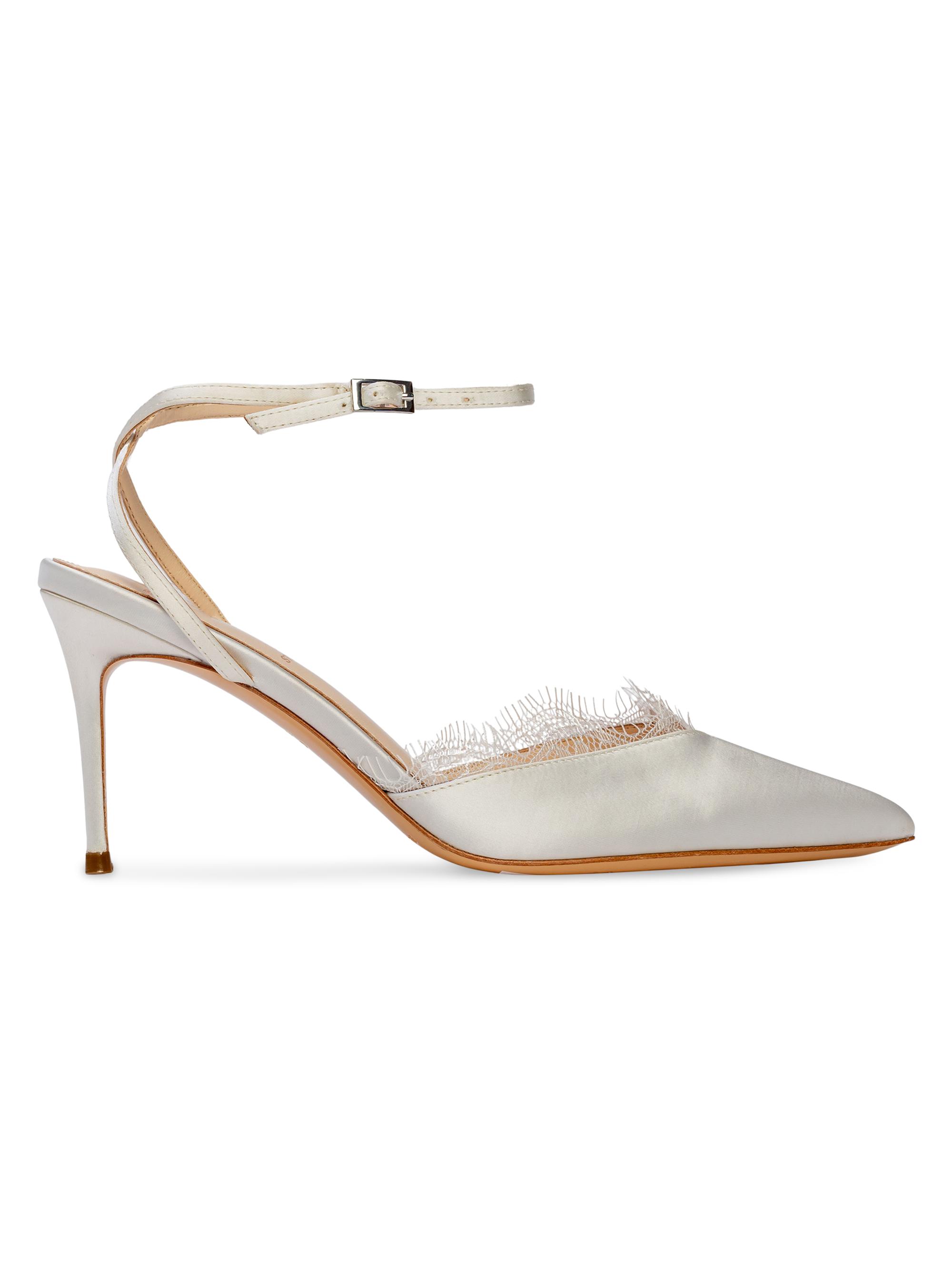 Black Suede Studio Women's Lace 80MM Satin Pumps - White Satin