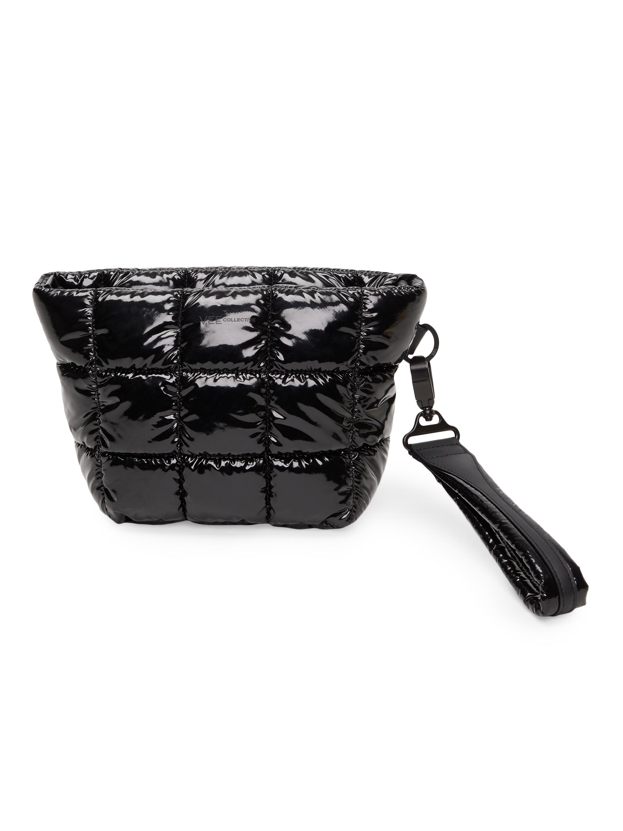 Vee Collective Women's Porter Quilted Nylon Clutch - Black Vinyl