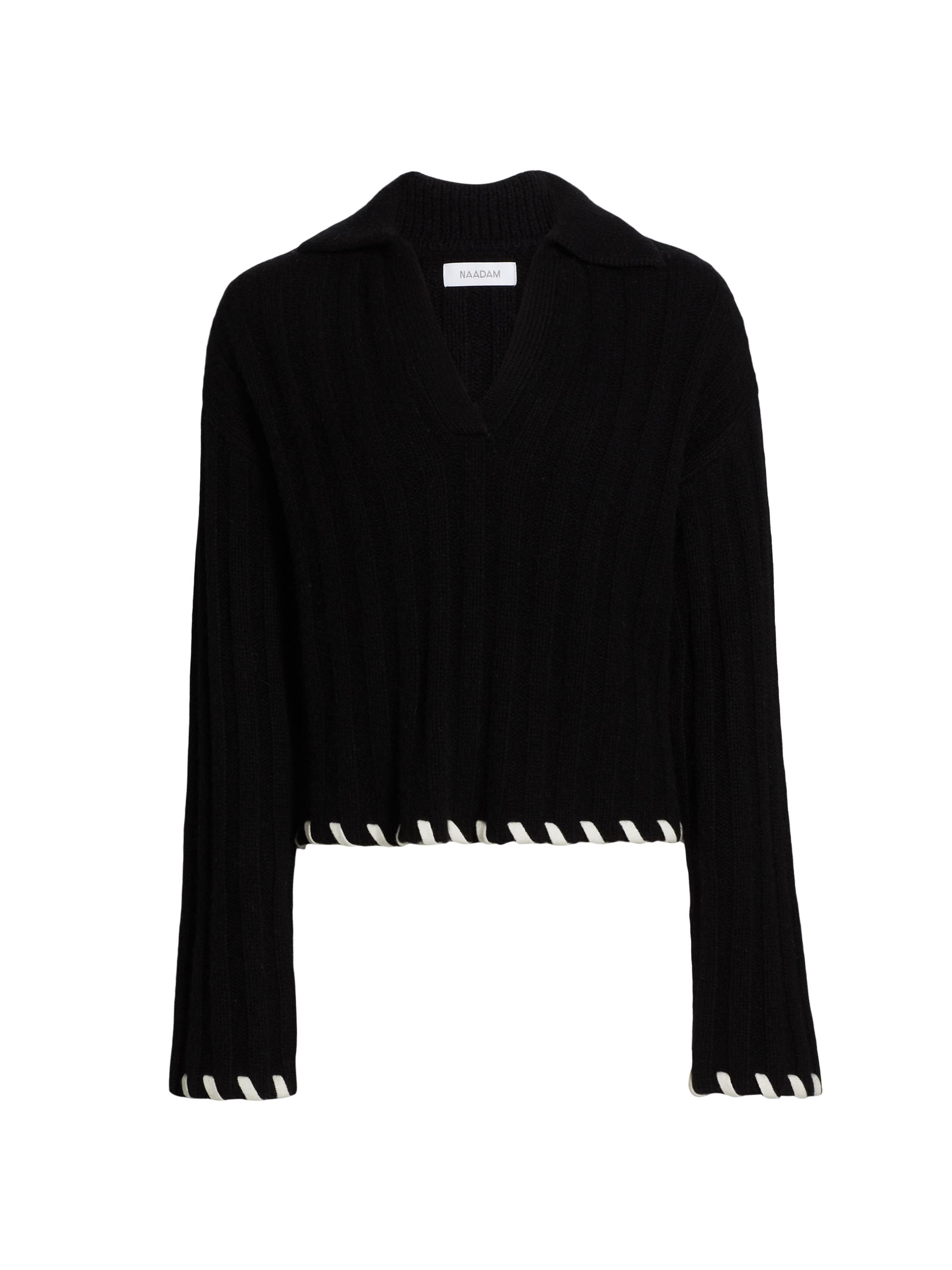 Naadam Women's Wool-Cashmere Whipstitched Polo Sweater - Black