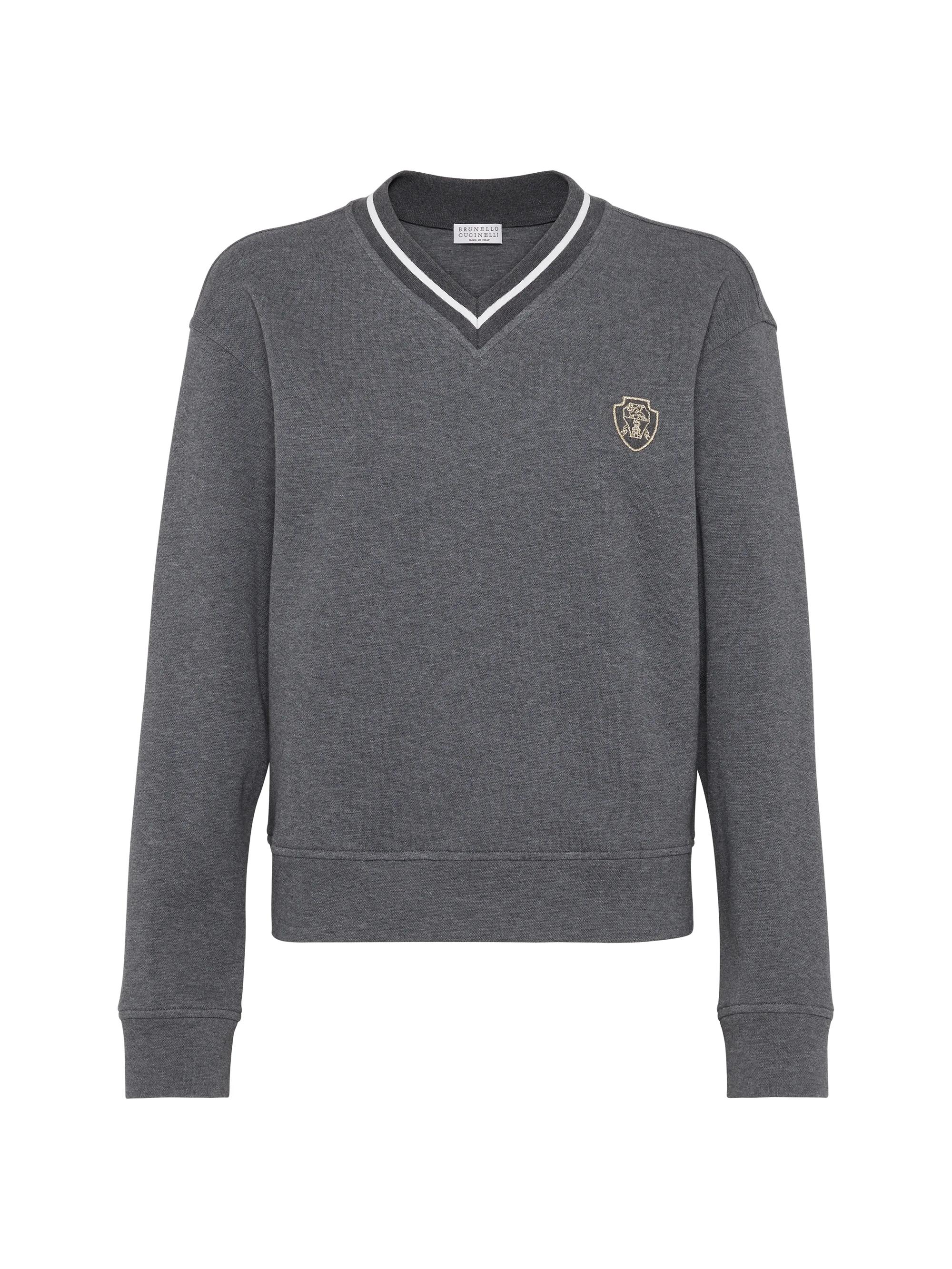 Brunello Cucinelli Women's Techno Cotton Piqué Sweatshirt with Logo - Lead
