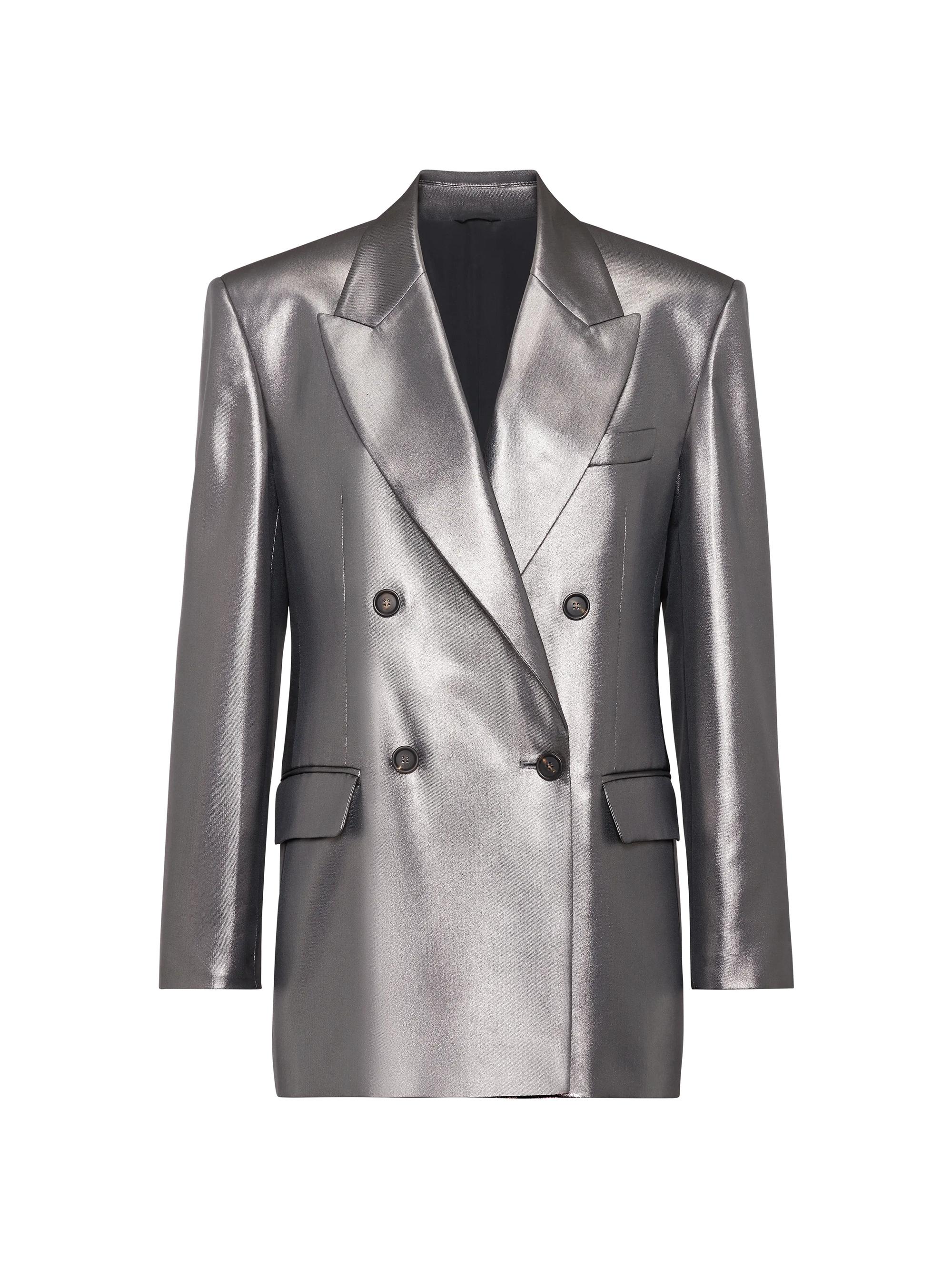 Brunello Cucinelli Women's Lamé Silk Twill Blazer - Silver