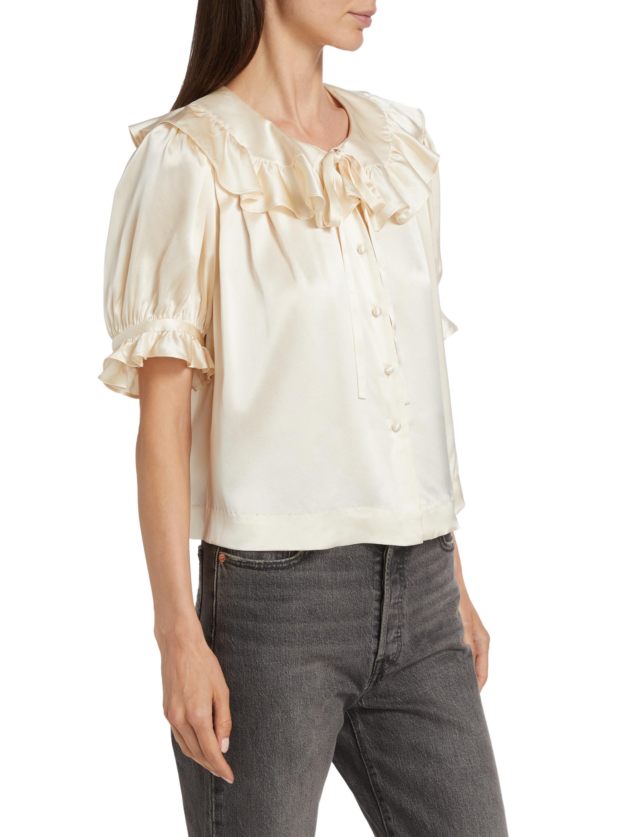 YILON Drape tie blouseベロアベージュ ブラウス トップス DÔEN Kelela Silk Top | Saks Fifth Avenue