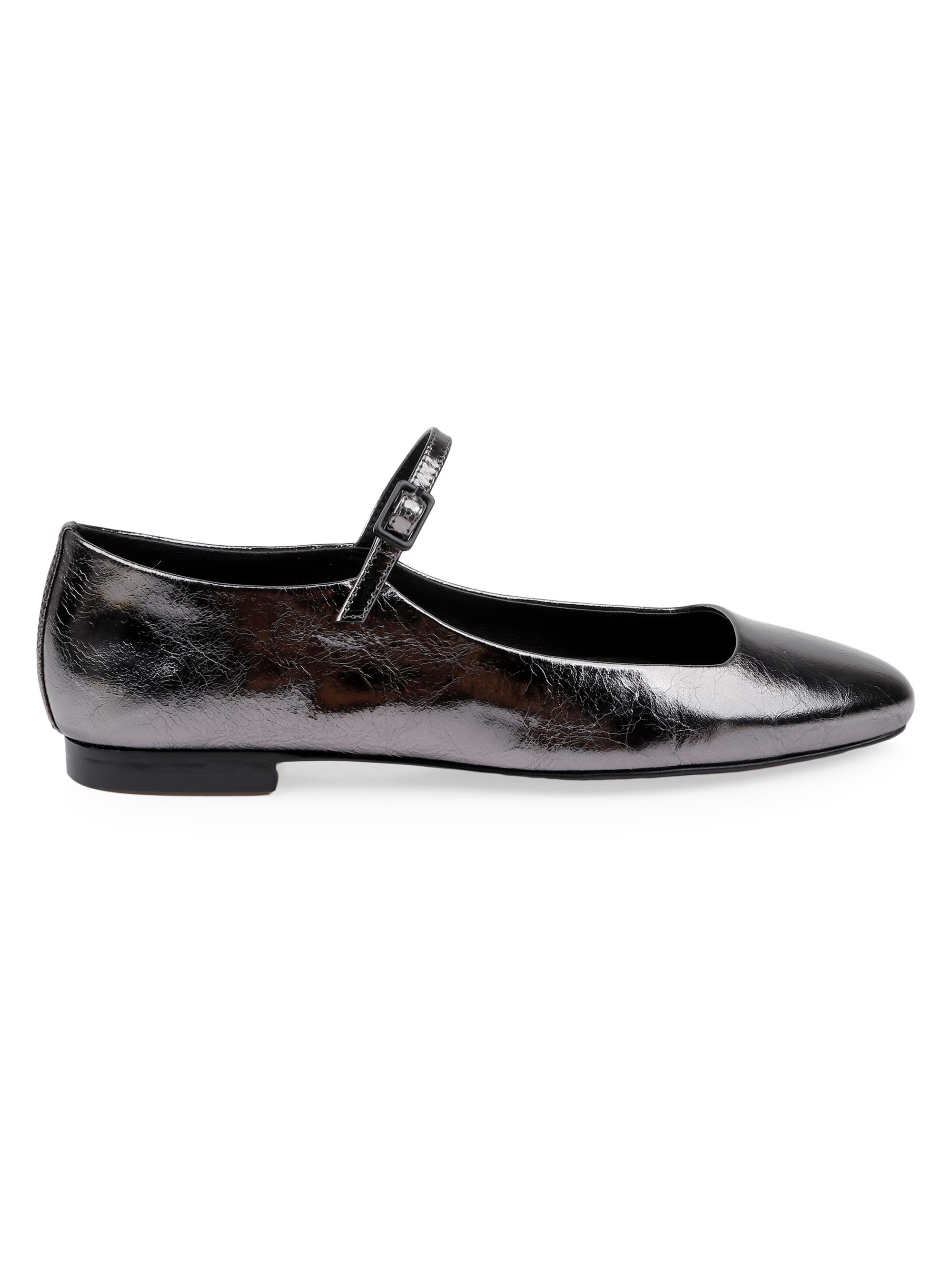 L'AGENCE Women's Edelie Leather Ballet Flats - Gun Metal Leather