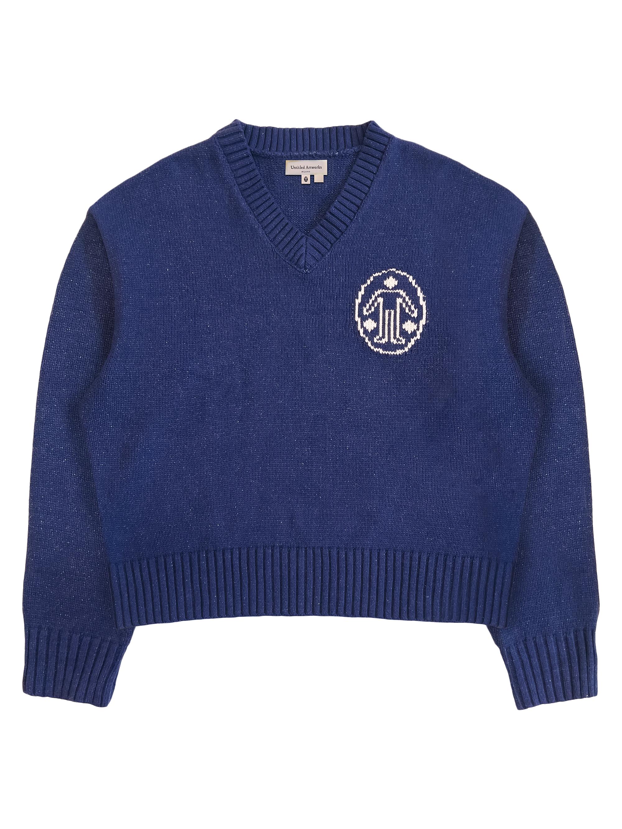 Untitled Artworks Men's The Beginning Is The End Sw-Signature Knit V-Neck-Blue - Blue