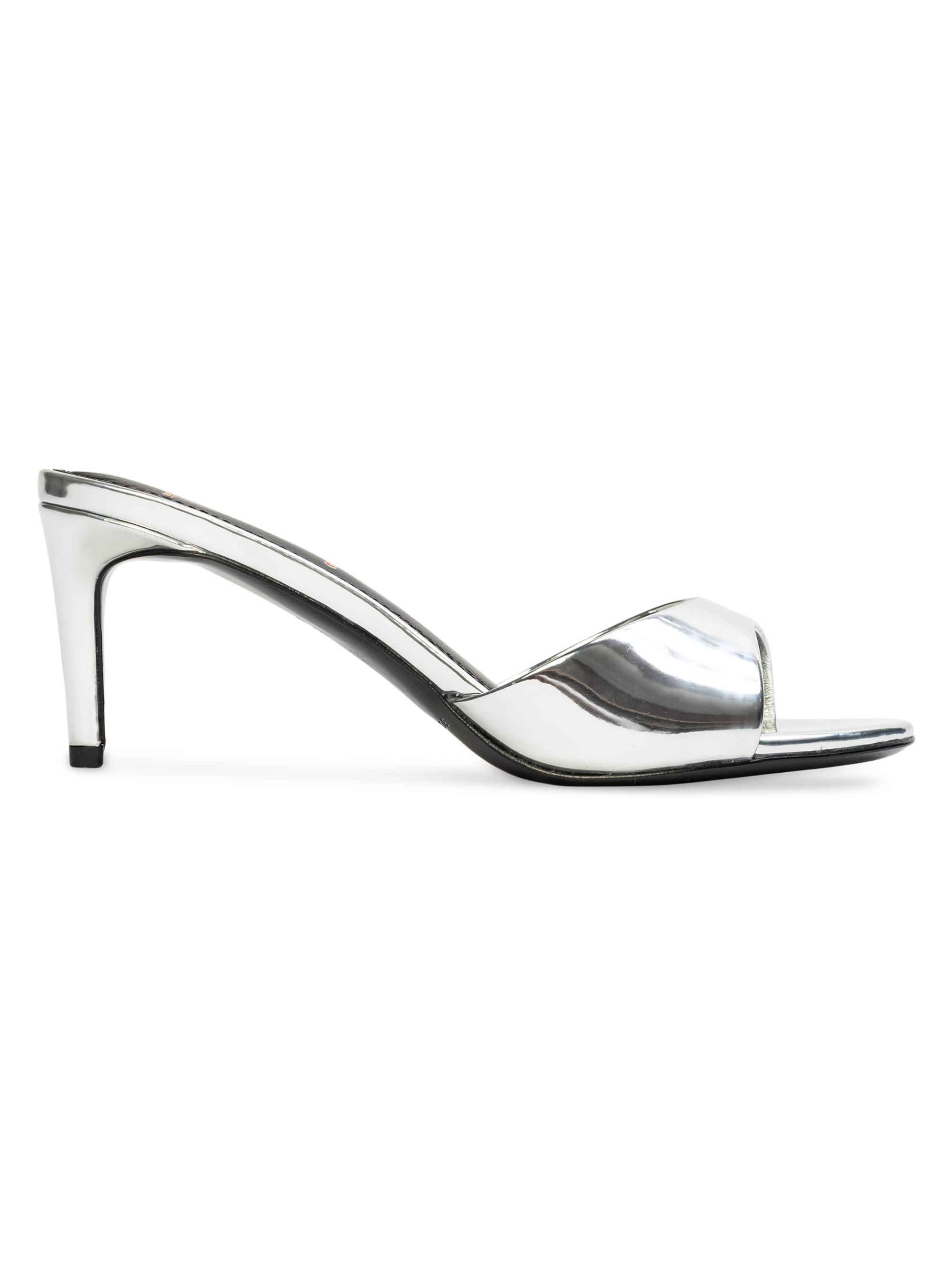 Black Suede Studio Women's Freddie 65MM Patent Leather Mules - Silver Metallic