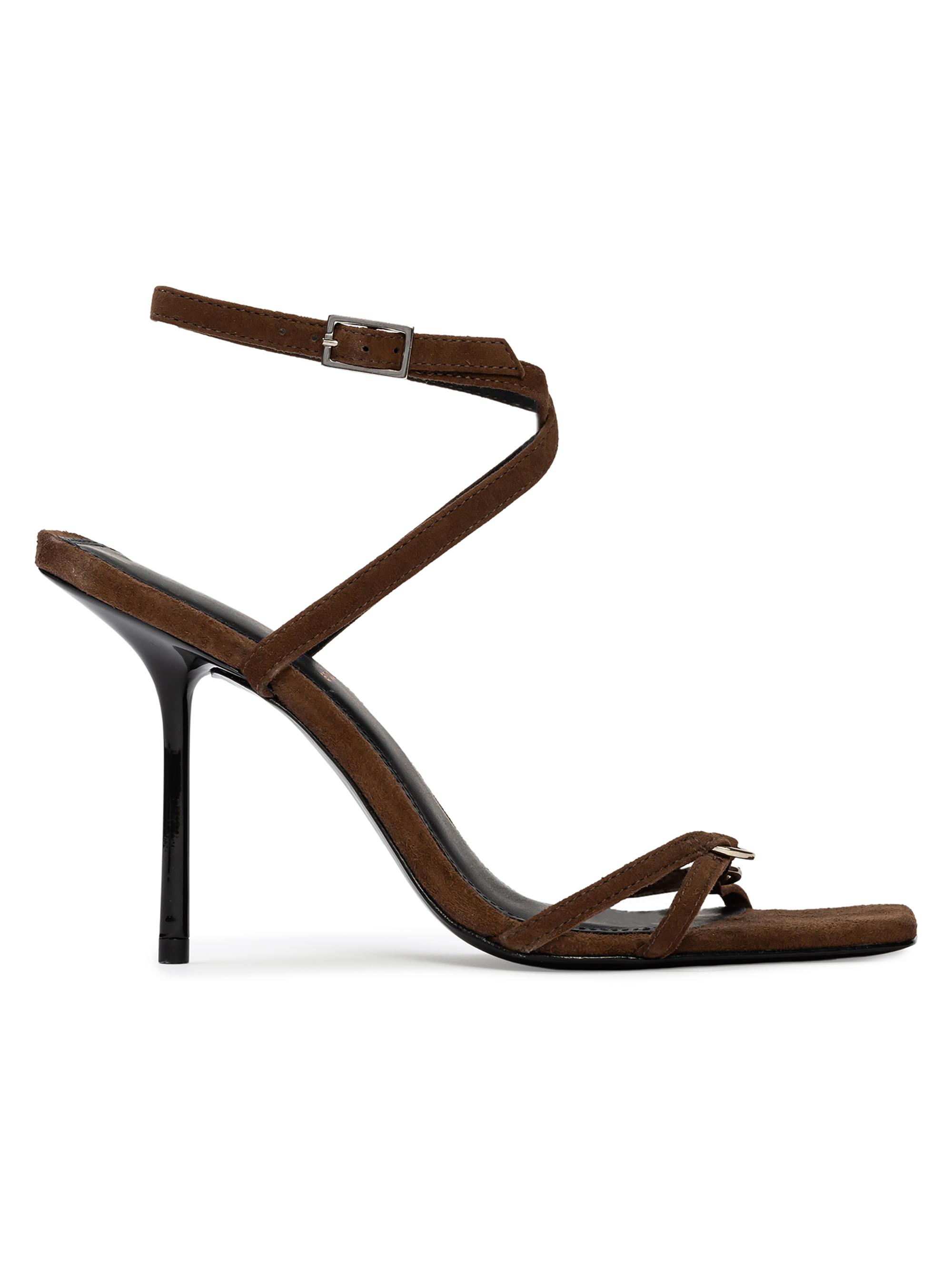 Black Suede Studio Women's Frankie 100MM Suede High Heel Sandals - Brown Kid Suede
