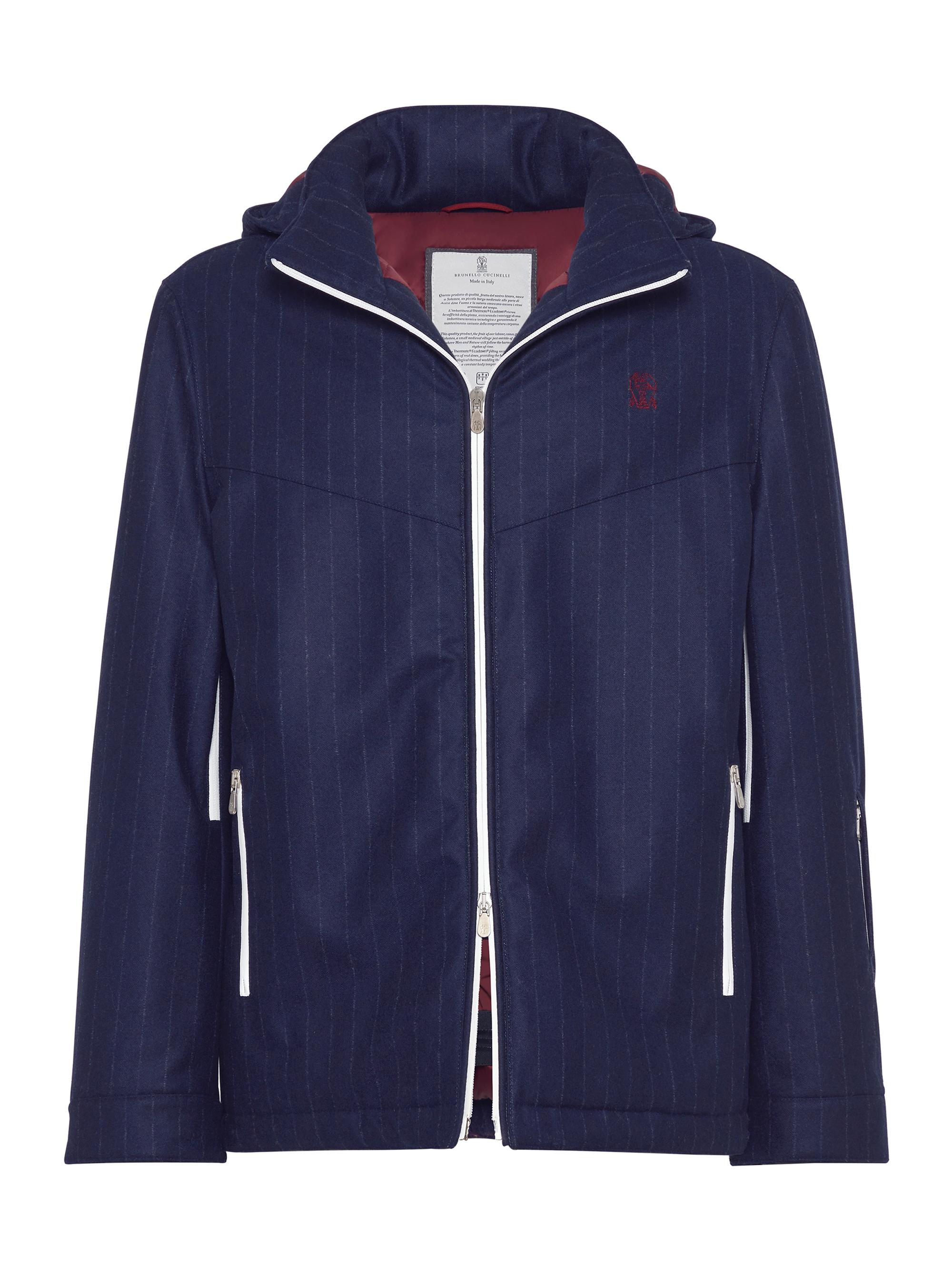 Brunello Cucinelli Men's Bonded Stripe Virgin Wool Flannel Mountain Parka Jacket - Blue