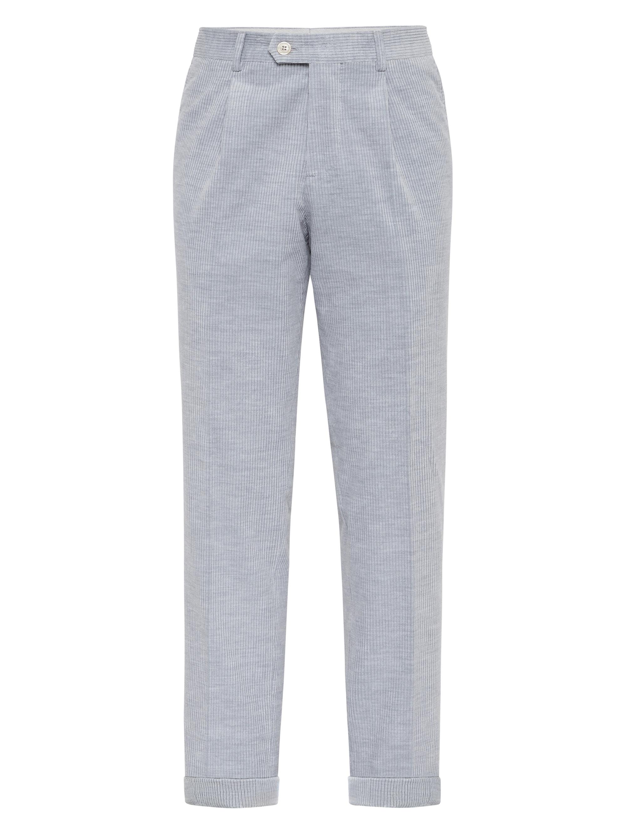 Brunello Cucinelli Men's Corduroy Leisure Fit Trousers with Pleats - Grey