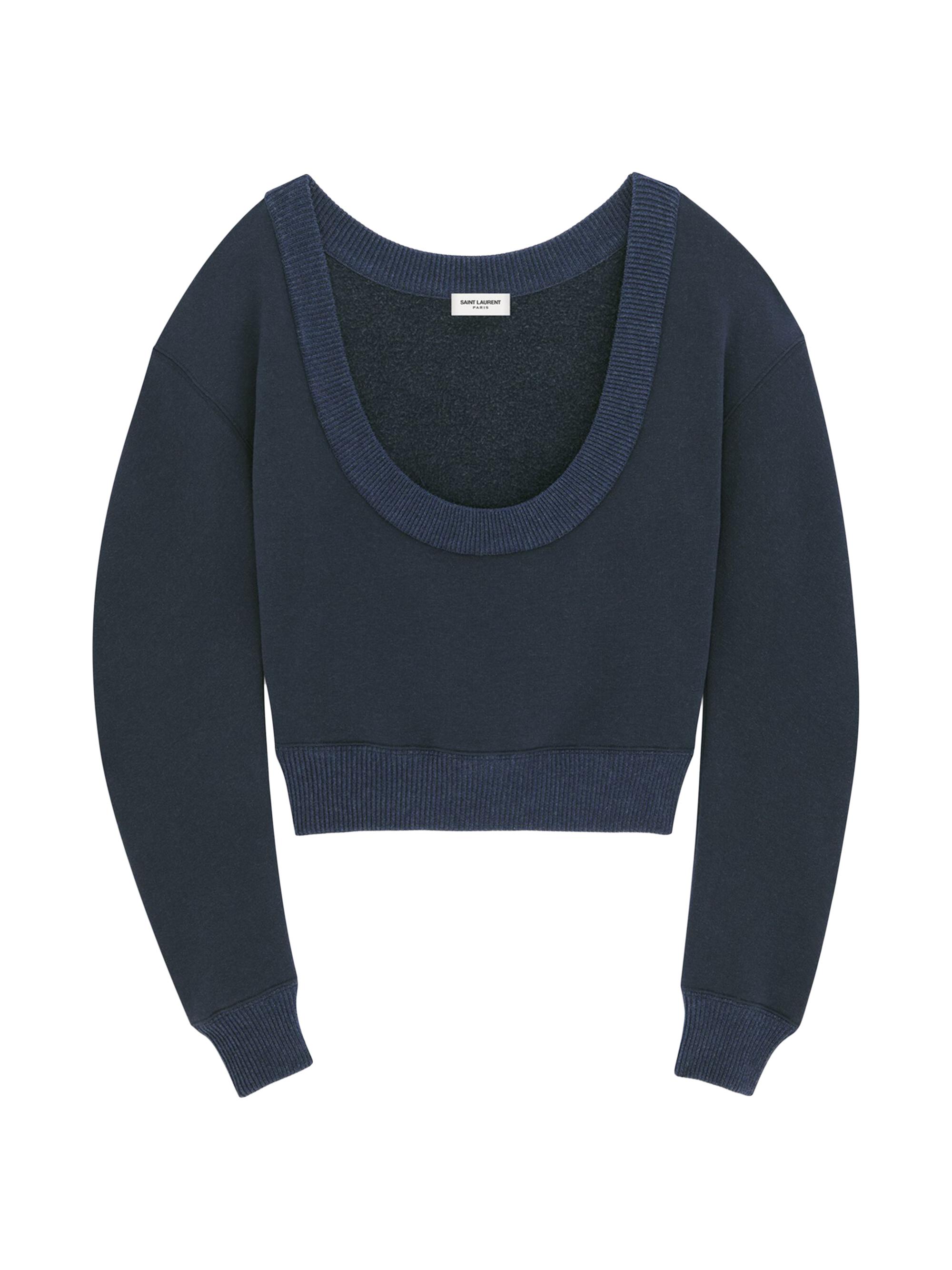 Saint Laurent Women's Scoopneck Cropped Sweatshirt - Bleu Chine