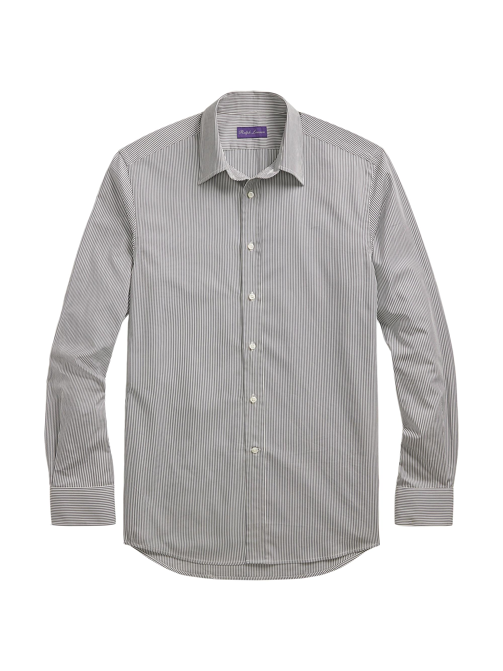 Ralph Lauren Purple Label Men's Striped Cotton Button-Up Shirt - Grey White