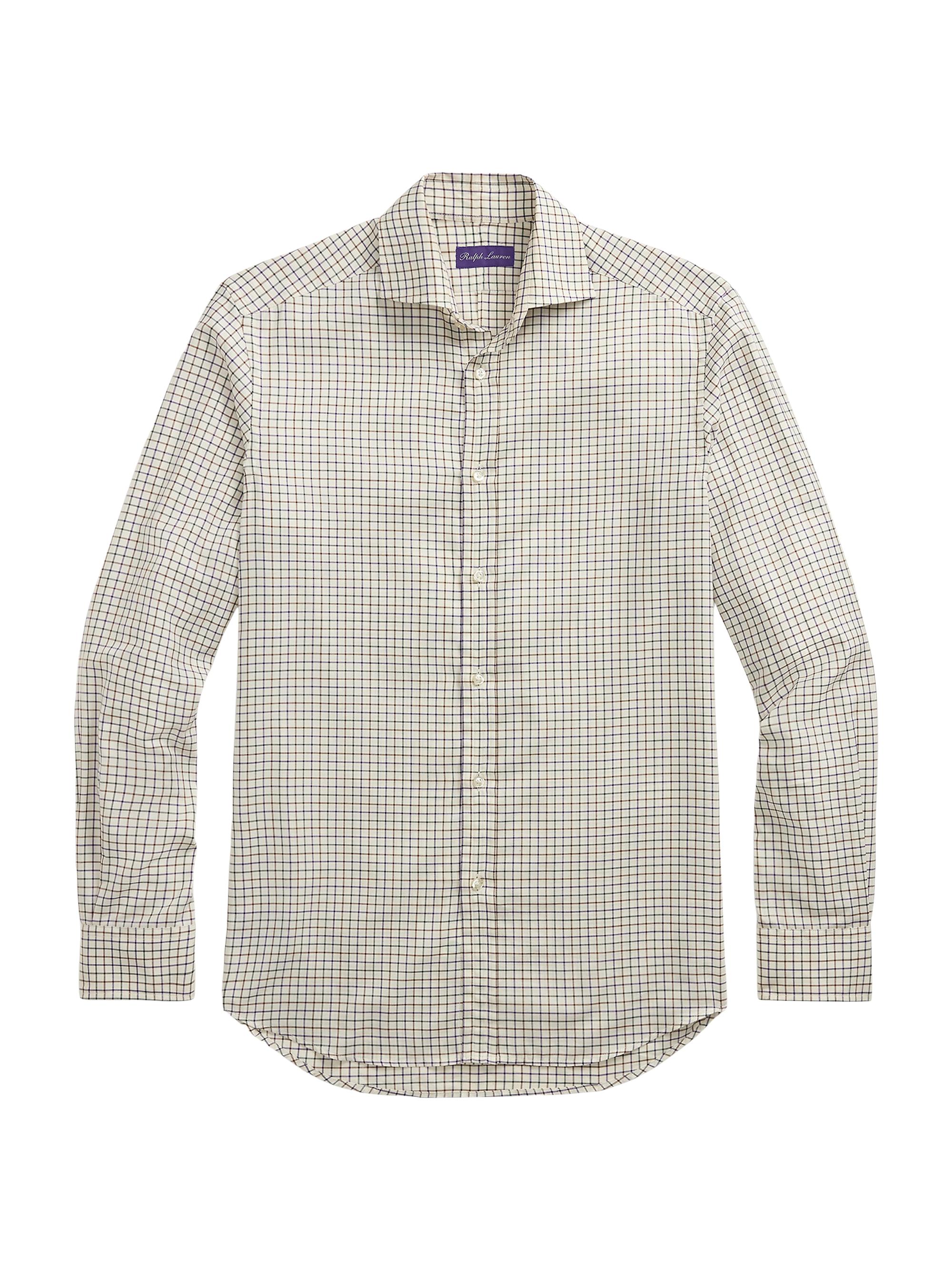 Ralph Lauren Purple Label Men's Tattersall-Checked Cotton Button-Front Shirt - Cream