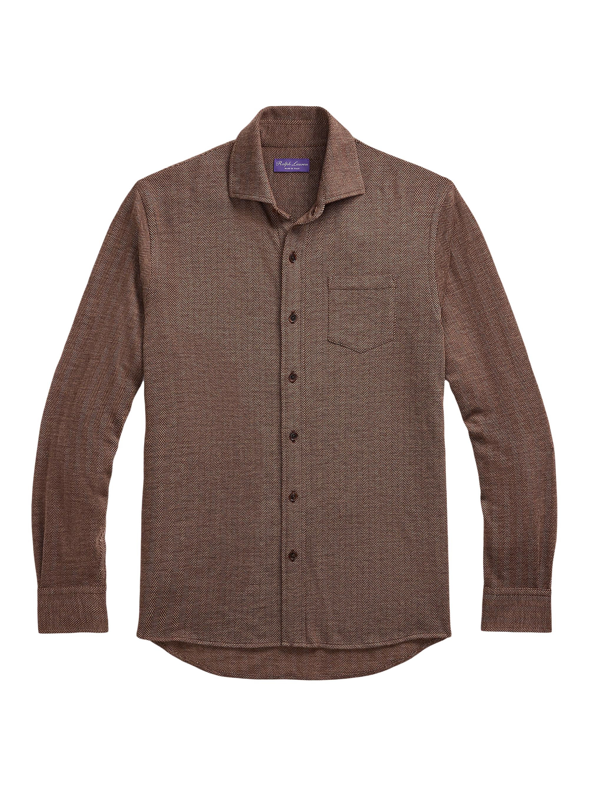 Ralph Lauren Purple Label Men's Herringbone Button-Front Shirt - Brown Herringbone